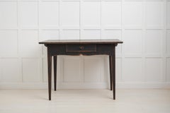Antique Swedish Desk or Work Table in Gustavian Style, Black Paint and Drawer