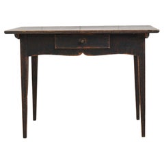 Antique Swedish Desk or Work Table in Gustavian Style, Black Paint and Drawer