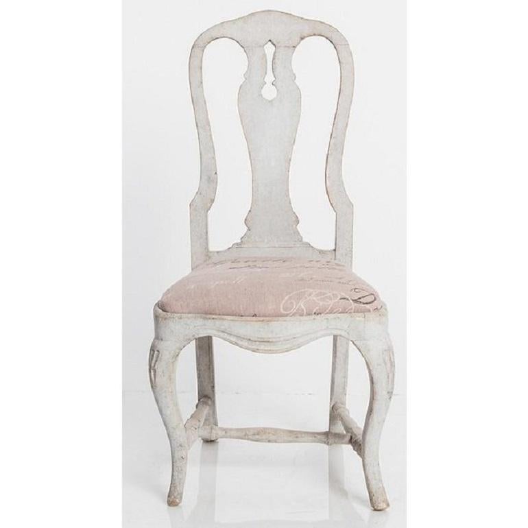 Antique White Swedish Baroque Set of Six Dining Chairs In Good Condition In South Salem, NY