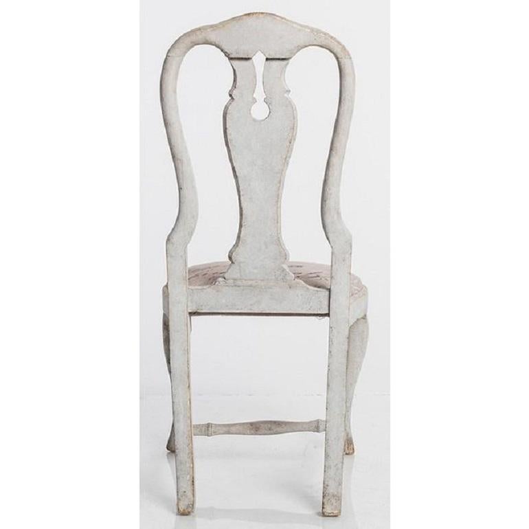 19th Century Antique White Swedish Baroque Set of Six Dining Chairs