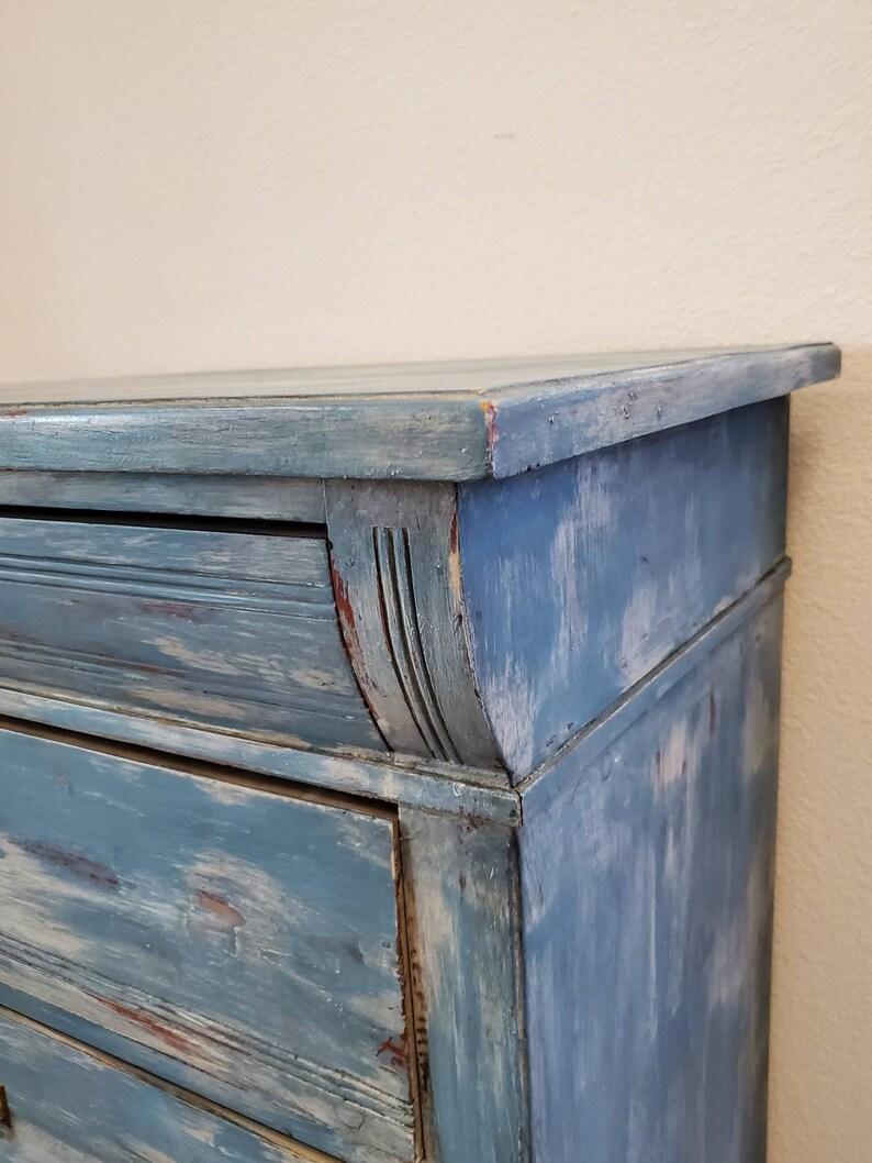 Brass Antique Swedish Distressed Painted Chest of Drawers
