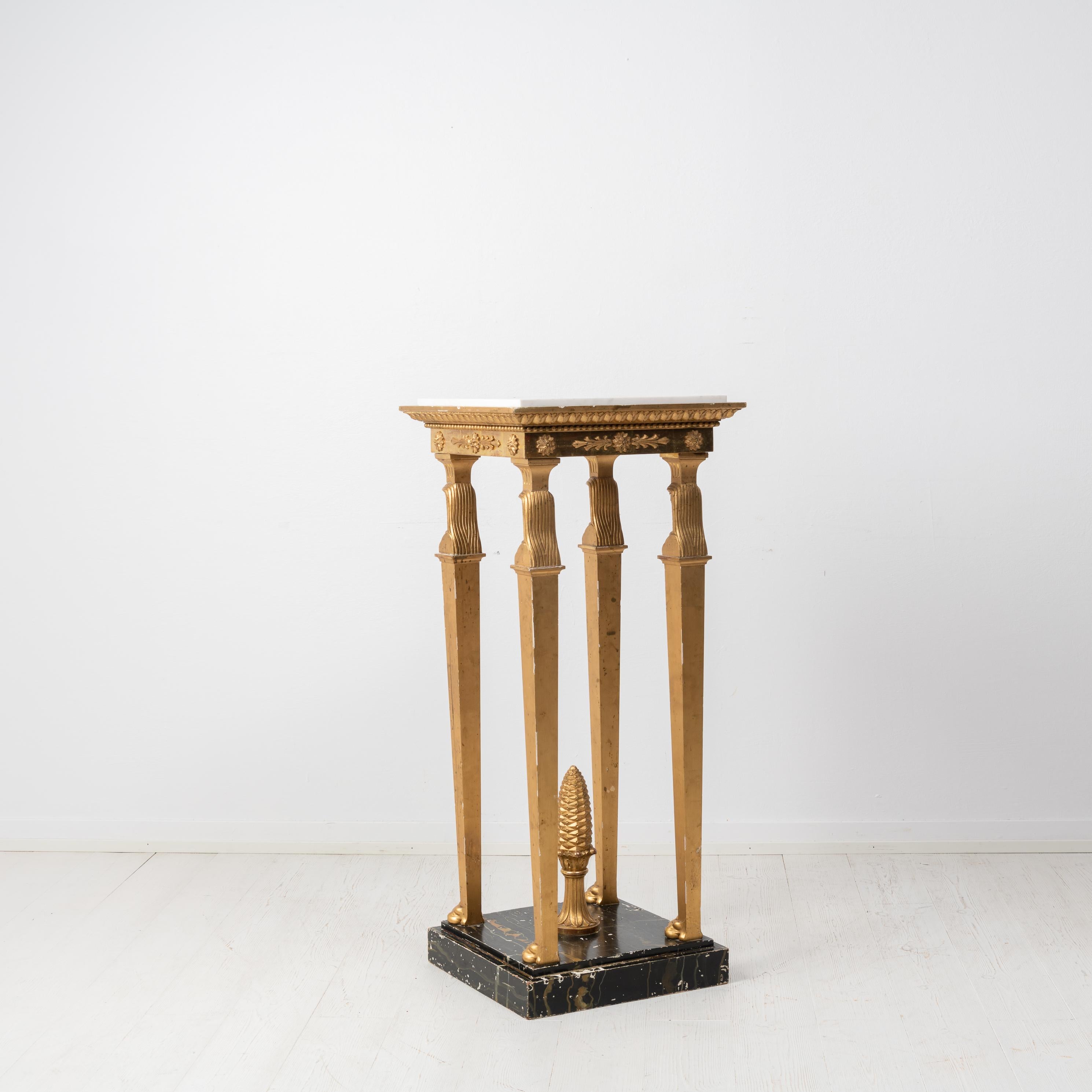 Carrara Marble Antique Swedish Empire Gilded Marble Pedestal or Geridong For Sale