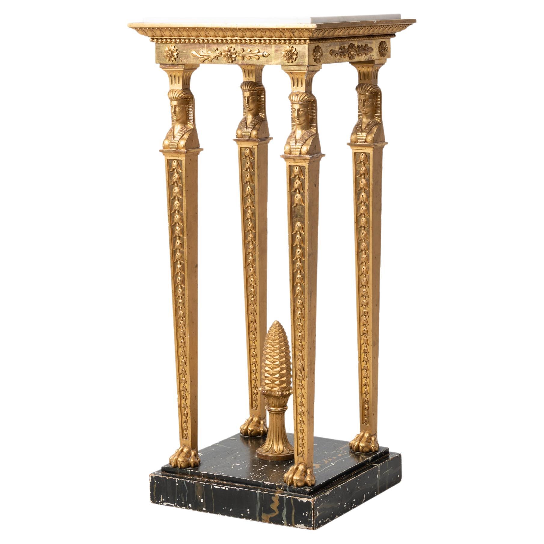 Antique Swedish Empire Gilded Marble Pedestal or Geridong For Sale