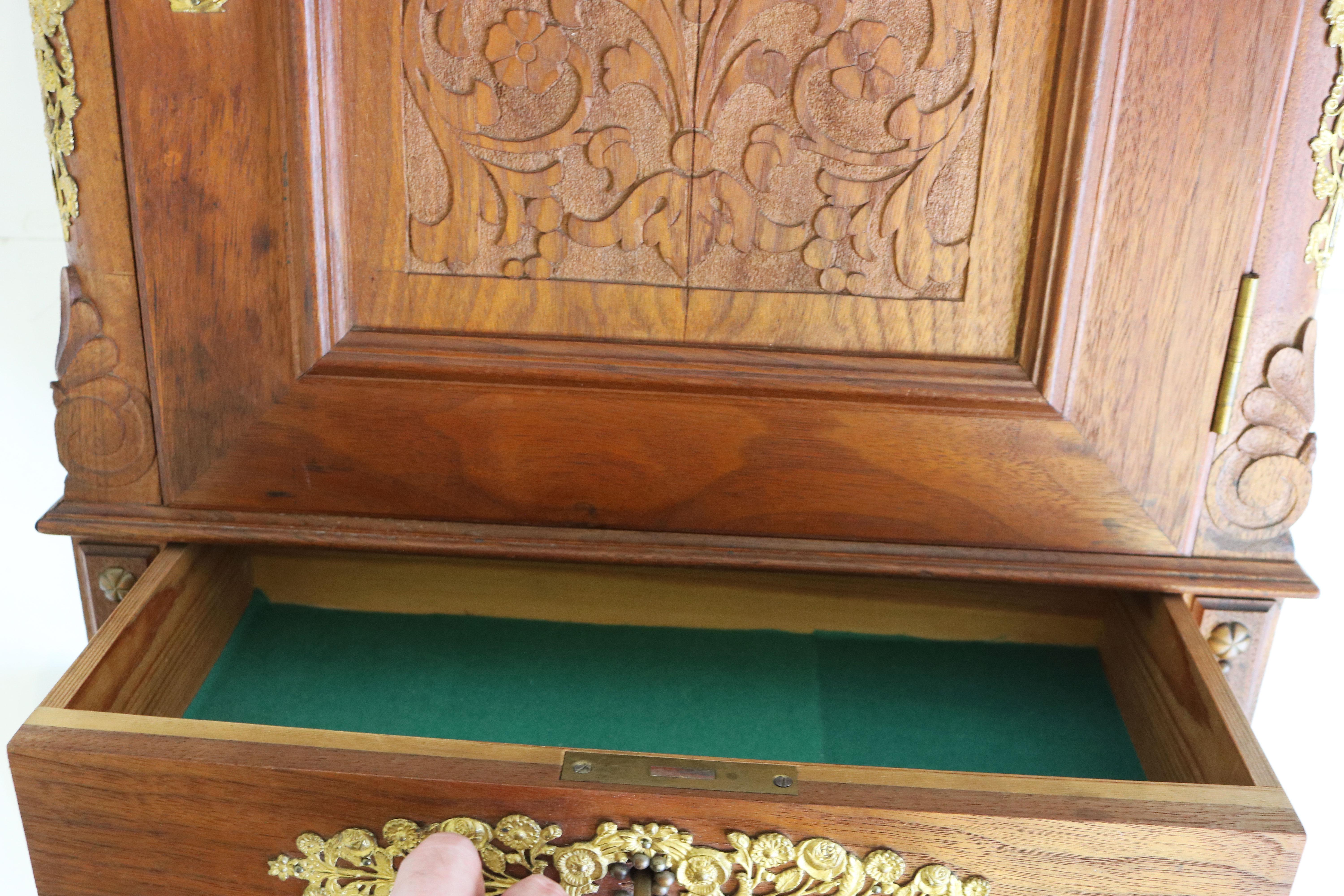 Antique Swedish Empire Wall Cabinet 19th Century Walnut Gilt Bronze Hanging For Sale 1