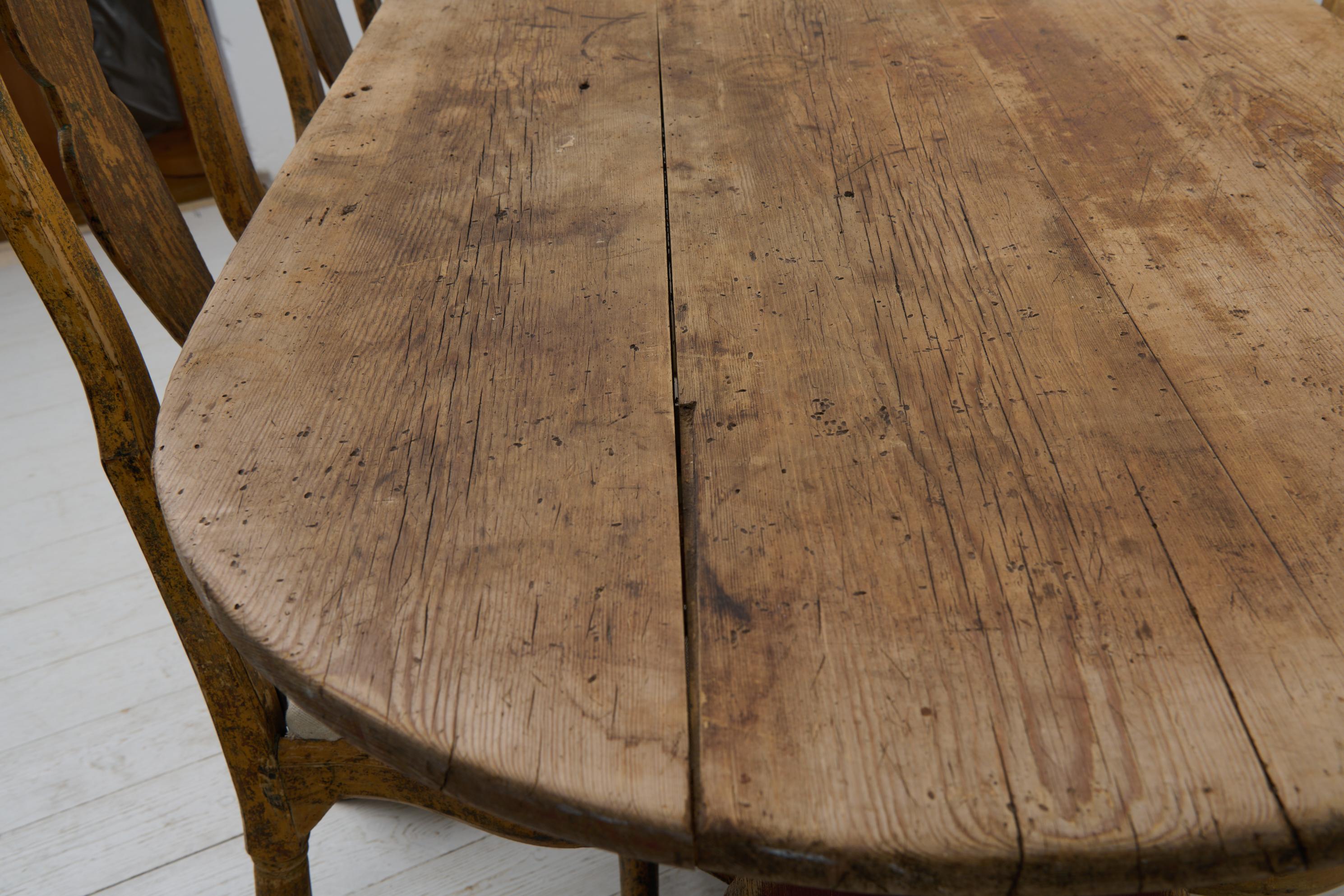 Antique Swedish Folk Art Authentic Pine Hand-Crafted Trestle Table, Dining Table For Sale 6