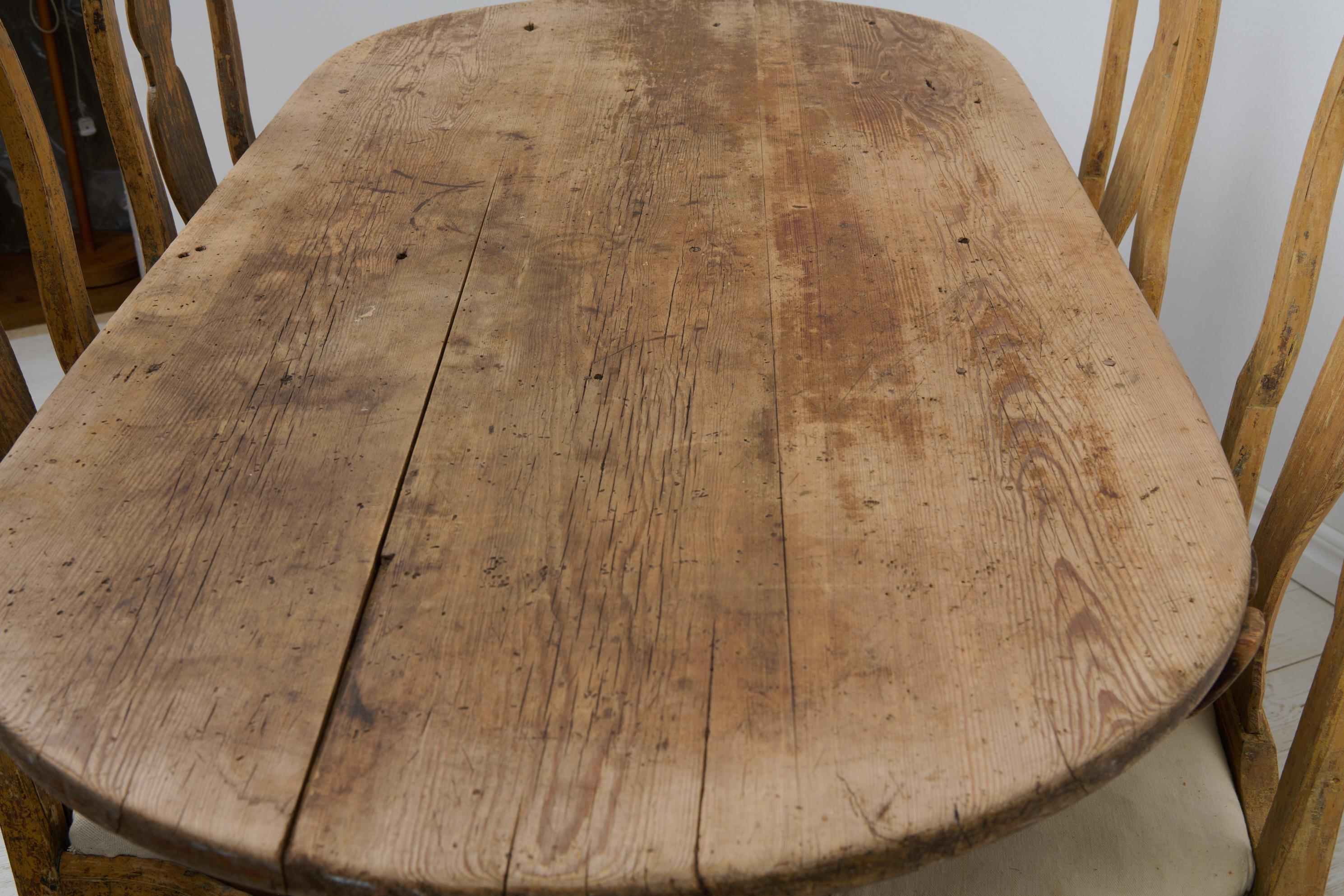 Antique Swedish Folk Art Authentic Pine Hand-Crafted Trestle Table, Dining Table For Sale 7