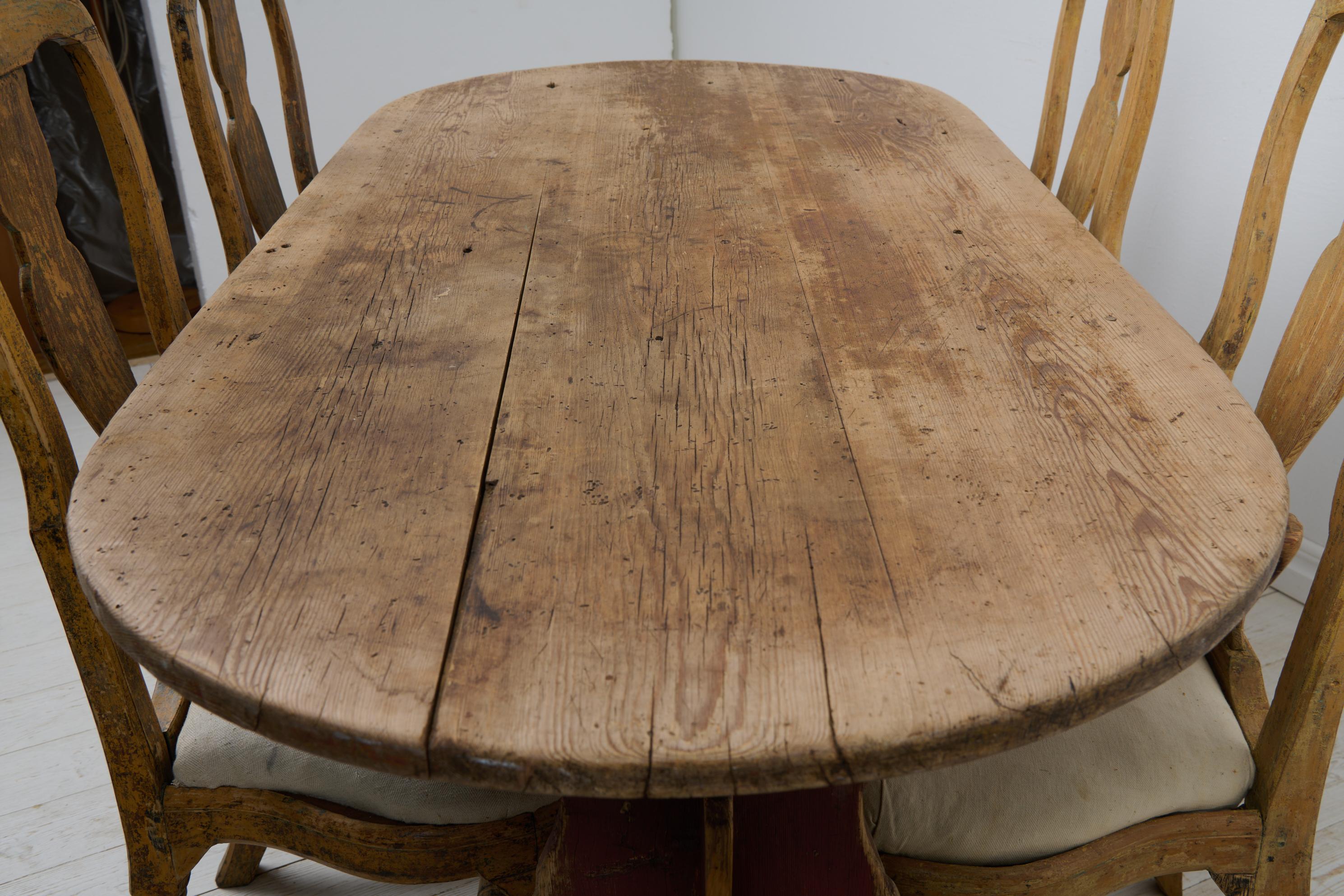 Antique Swedish Folk Art Authentic Pine Hand-Crafted Trestle Table, Dining Table For Sale 8