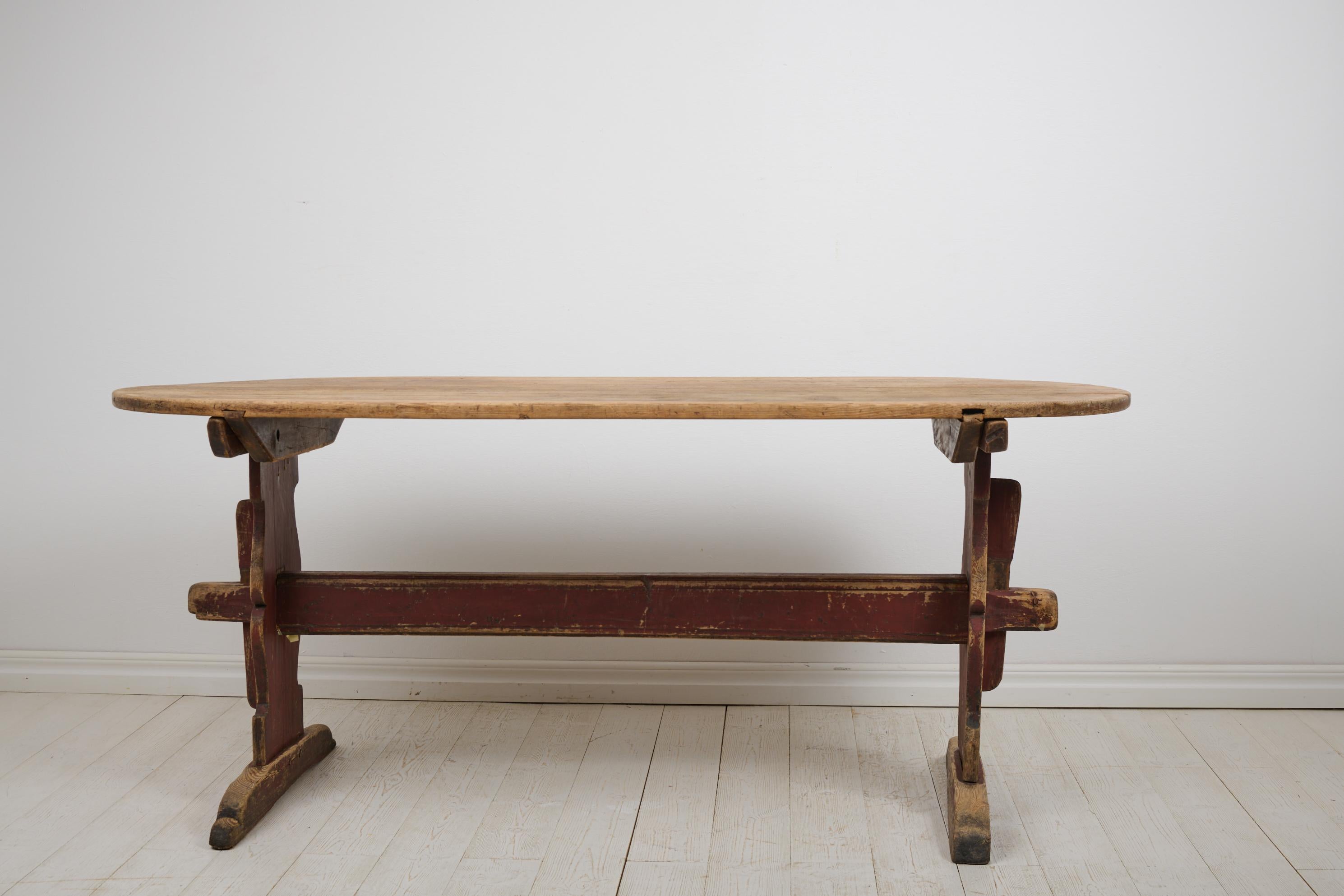 Antique Swedish Folk Art Authentic Pine Hand-Crafted Trestle Table, Dining Table For Sale 9
