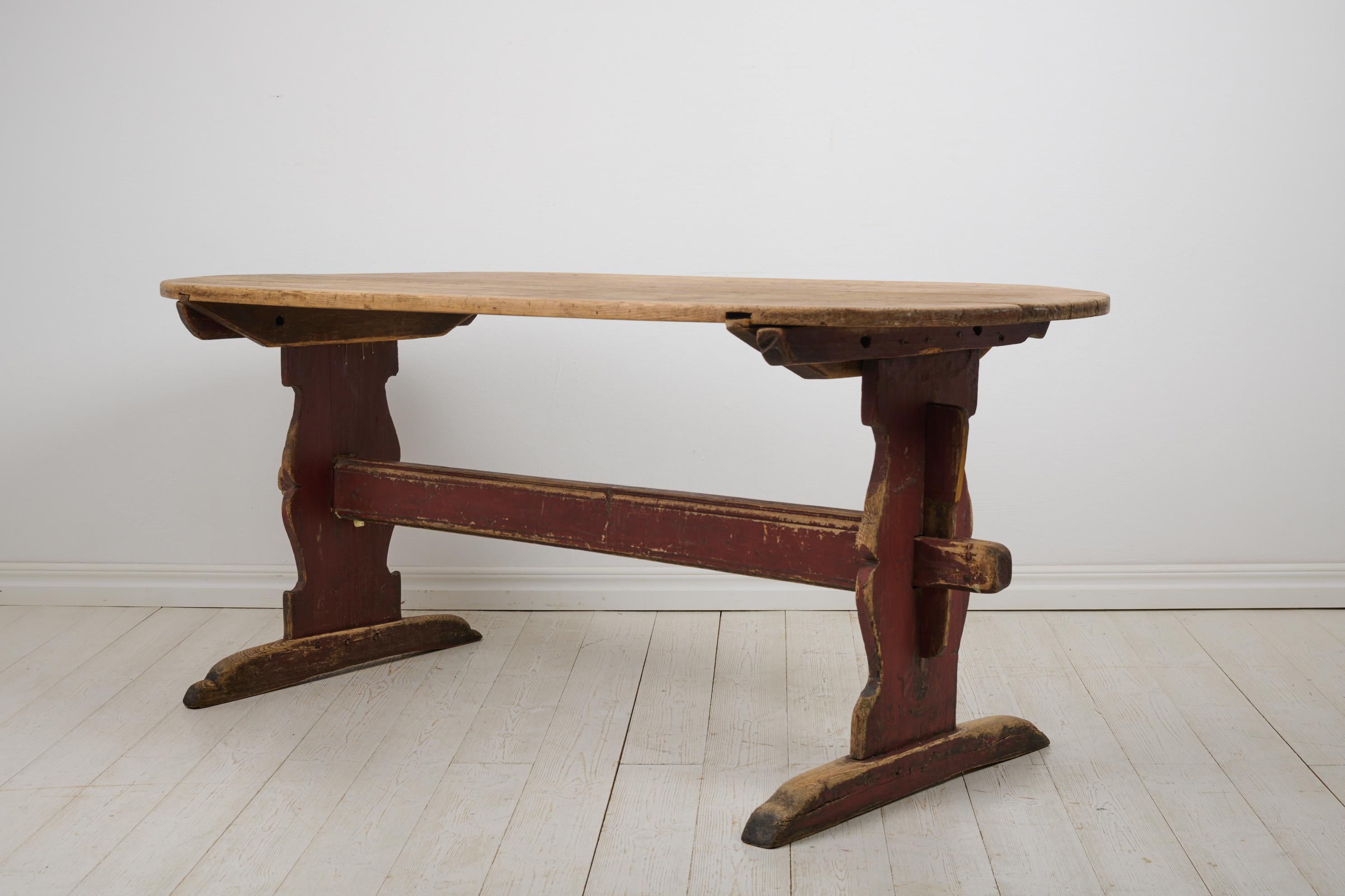 Antique Swedish Folk Art Authentic Pine Hand-Crafted Trestle Table, Dining Table For Sale 10