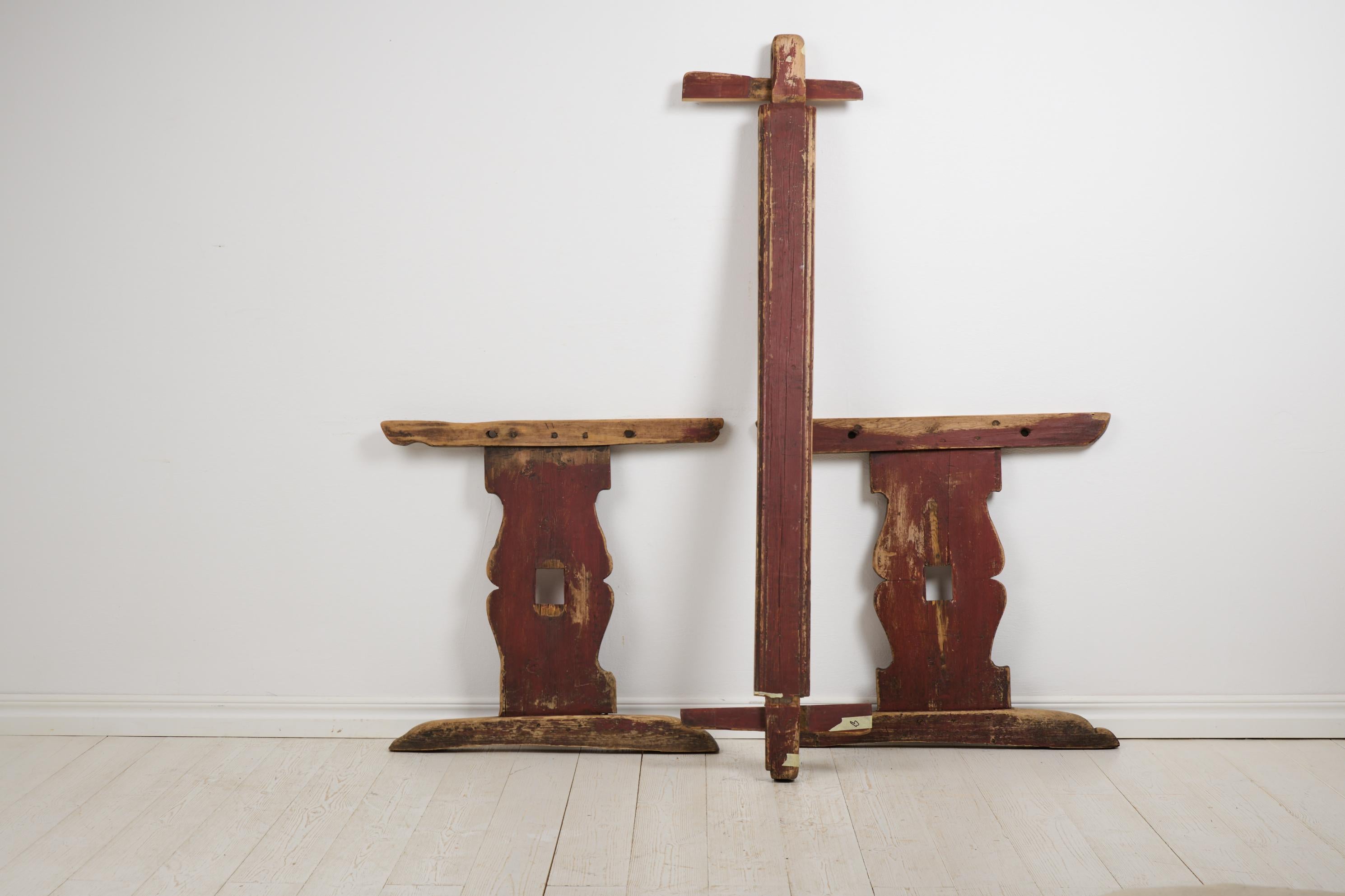 Antique Swedish Folk Art Authentic Pine Hand-Crafted Trestle Table, Dining Table For Sale 11