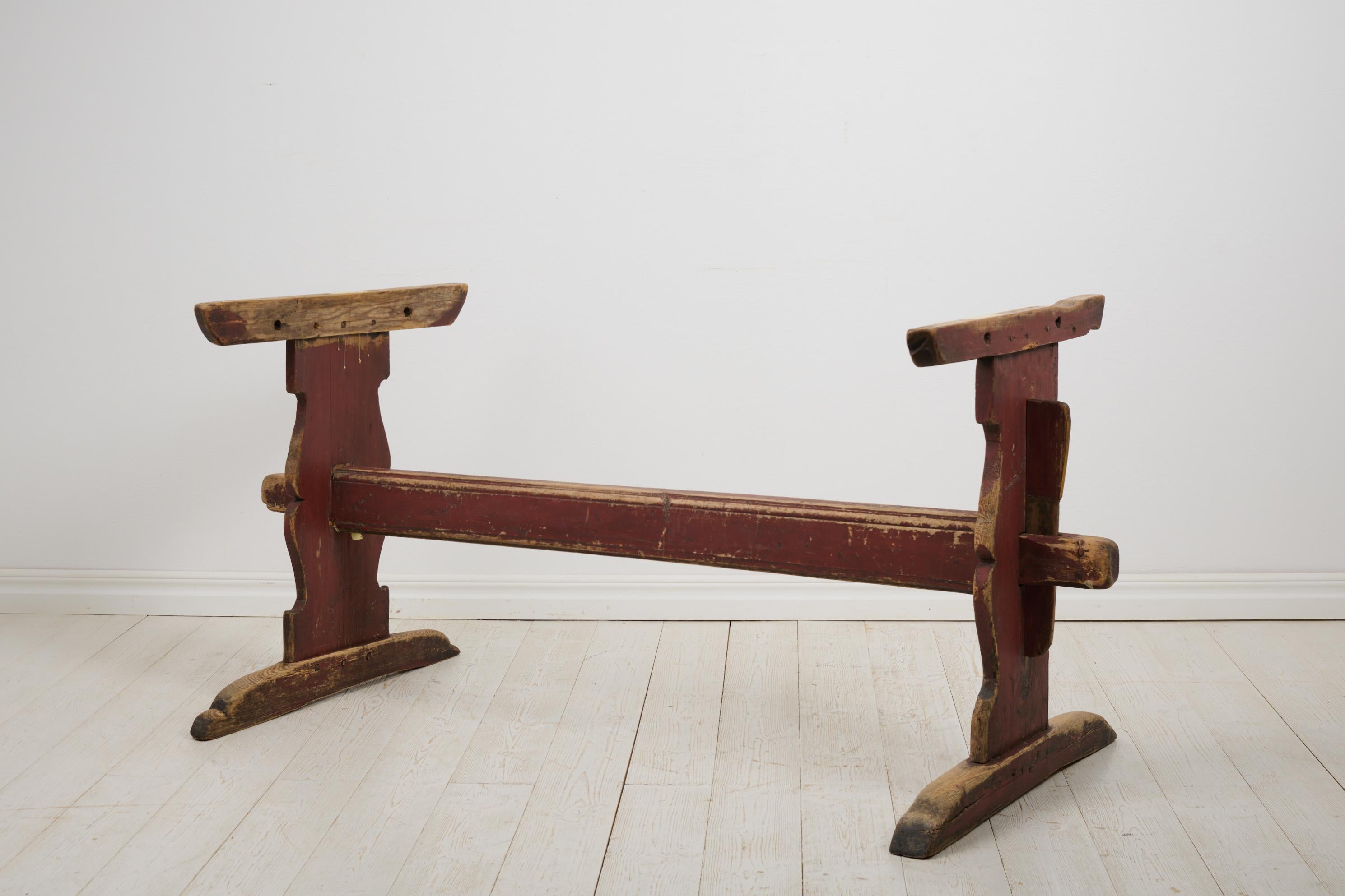 Antique Swedish Folk Art Authentic Pine Hand-Crafted Trestle Table, Dining Table For Sale 12
