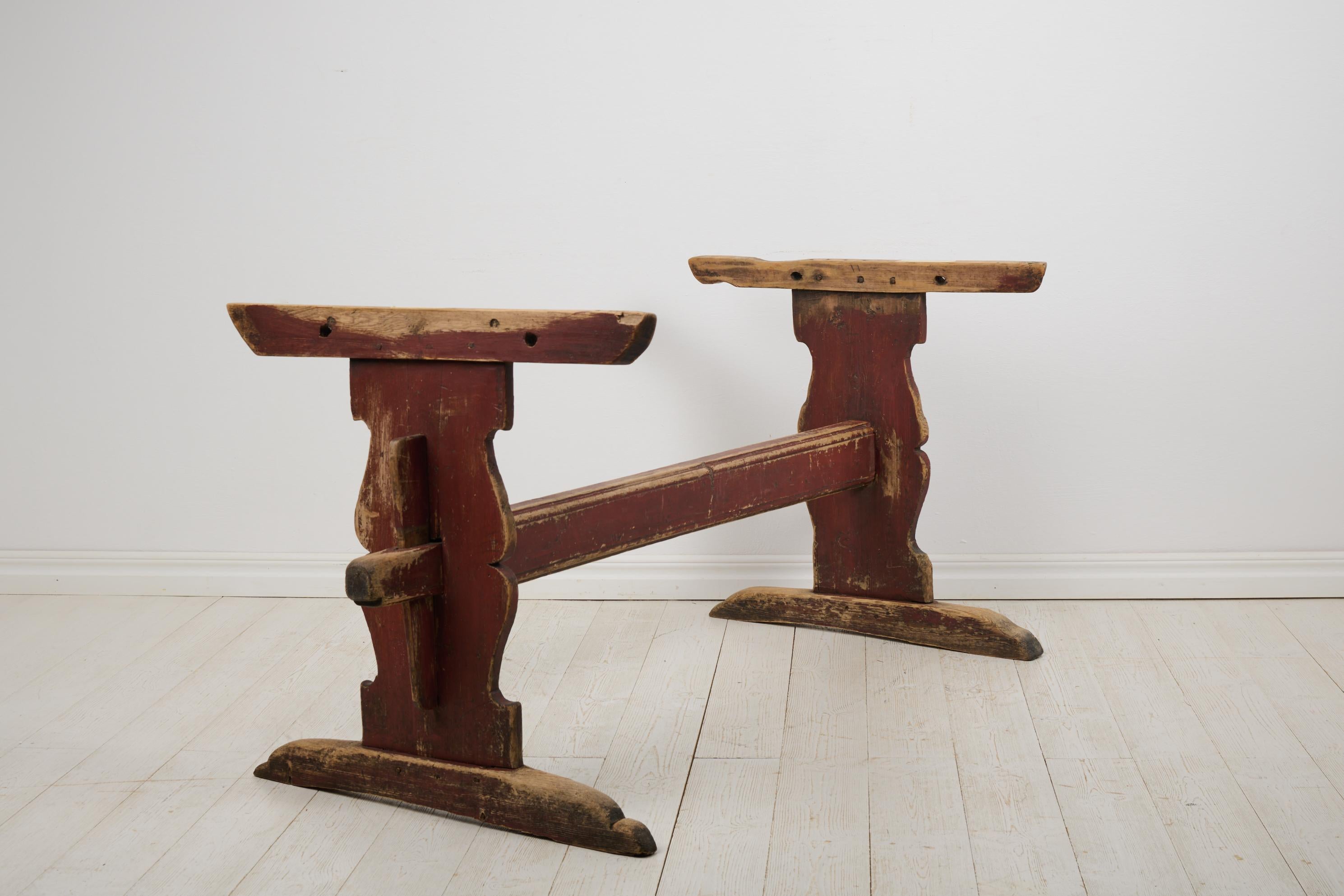 Antique Swedish Folk Art Authentic Pine Hand-Crafted Trestle Table, Dining Table For Sale 13