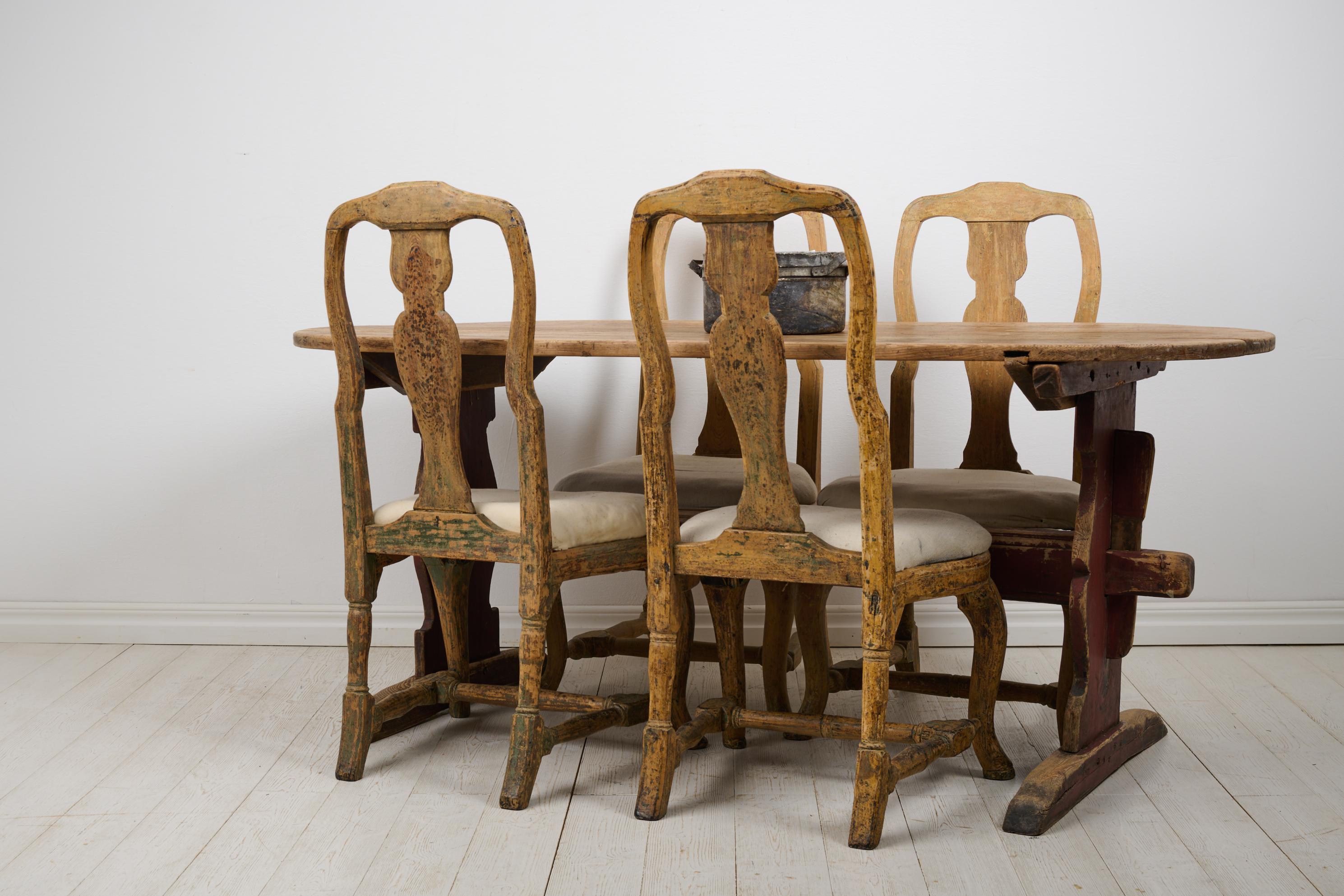 Antique Swedish Folk Art Authentic Pine Hand-Crafted Trestle Table, Dining Table For Sale 1