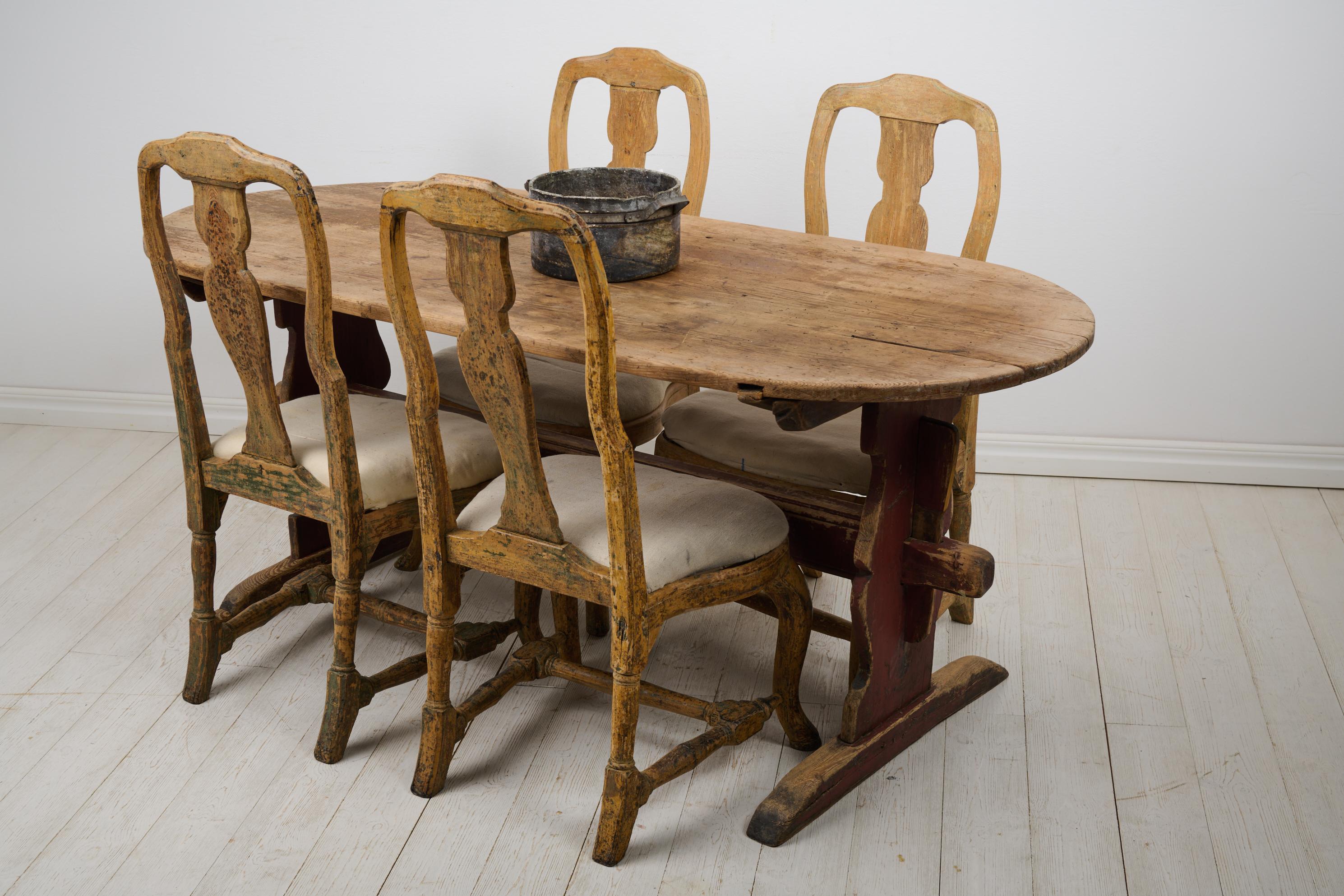 Antique Swedish Folk Art Authentic Pine Hand-Crafted Trestle Table, Dining Table For Sale 2
