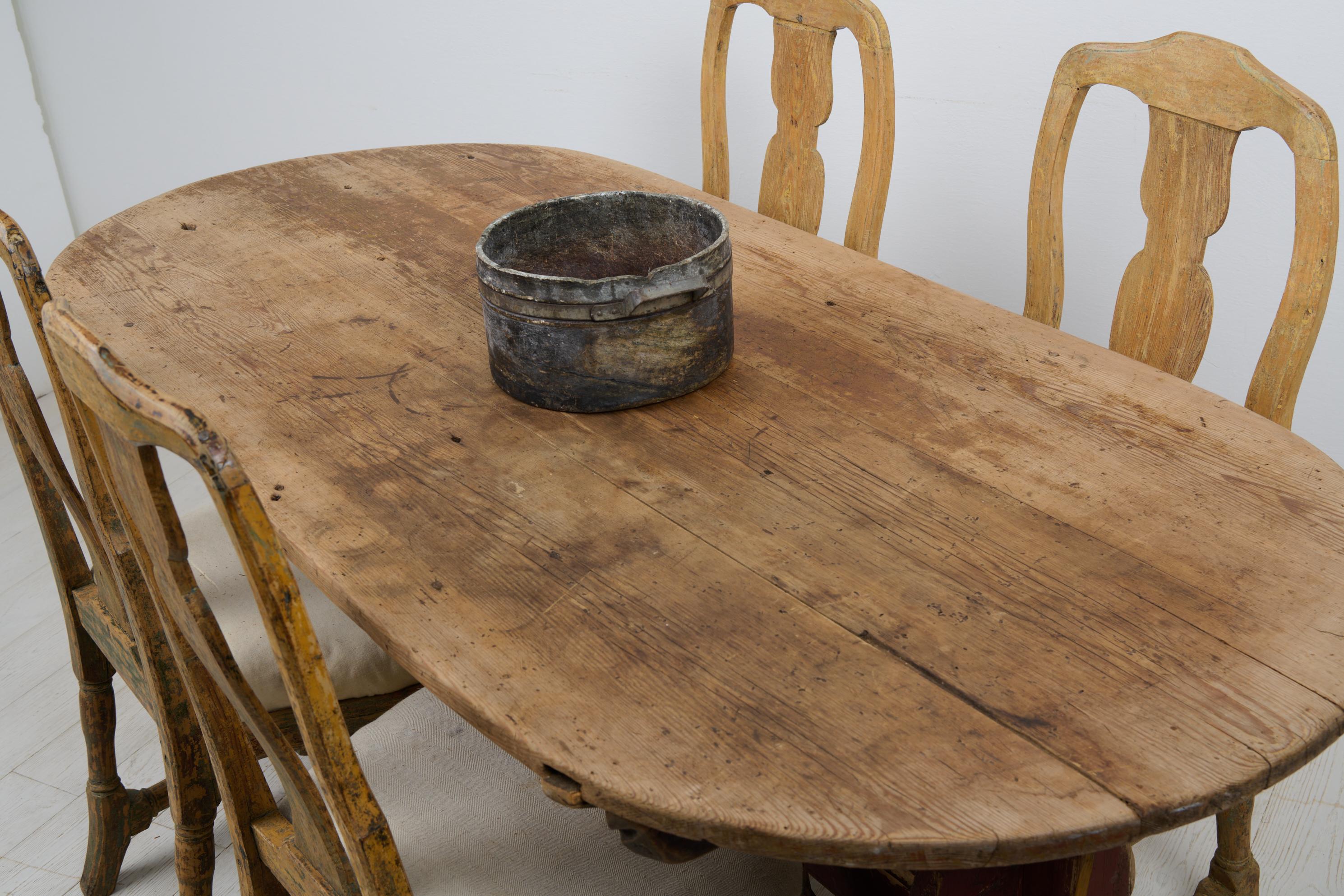 Antique Swedish Folk Art Authentic Pine Hand-Crafted Trestle Table, Dining Table For Sale 3