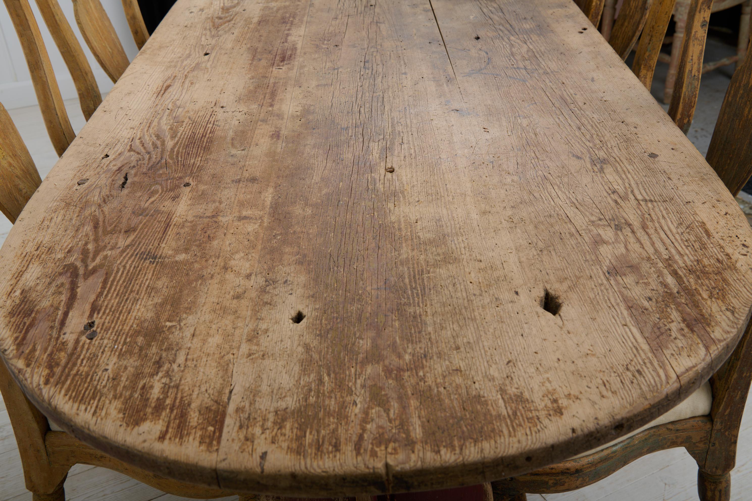 Antique Swedish Folk Art Authentic Pine Hand-Crafted Trestle Table, Dining Table For Sale 4