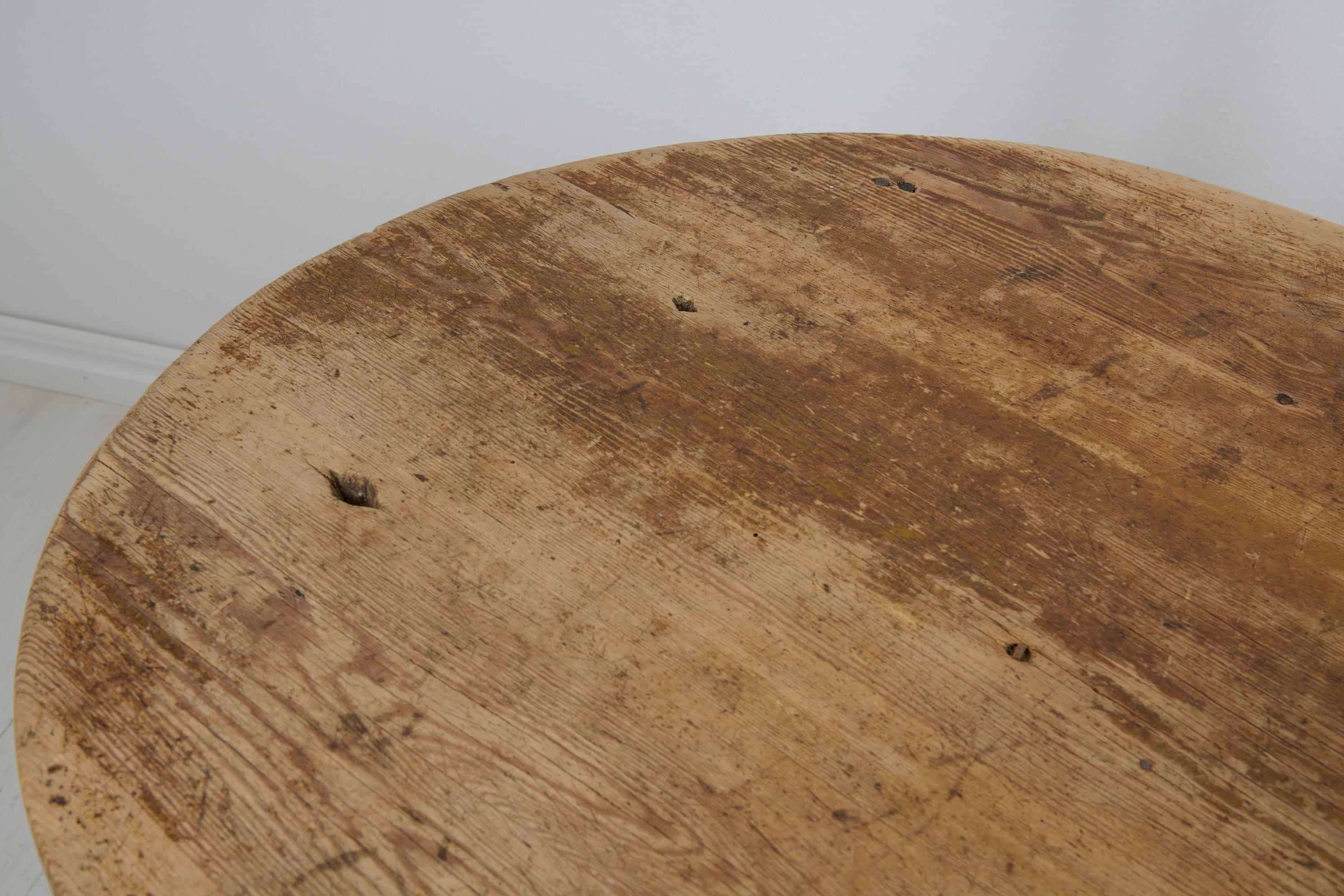 Antique Swedish Folk Art Authentic Pine Hand-Crafted Trestle Table, Dining Table For Sale 5
