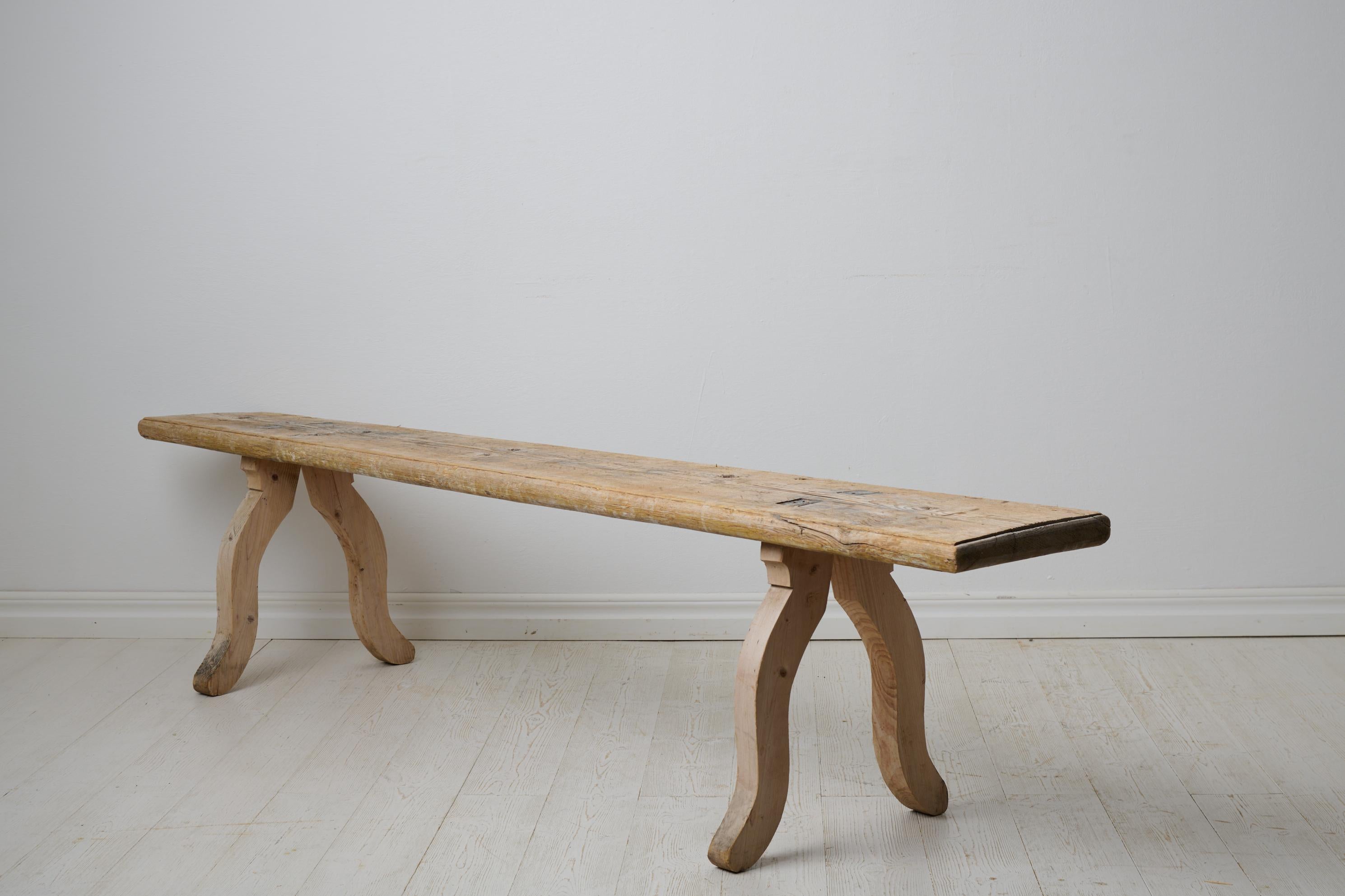 Pine Antique Swedish Folk Art Bench, Rare Primitive Folk Art Furniture For Sale