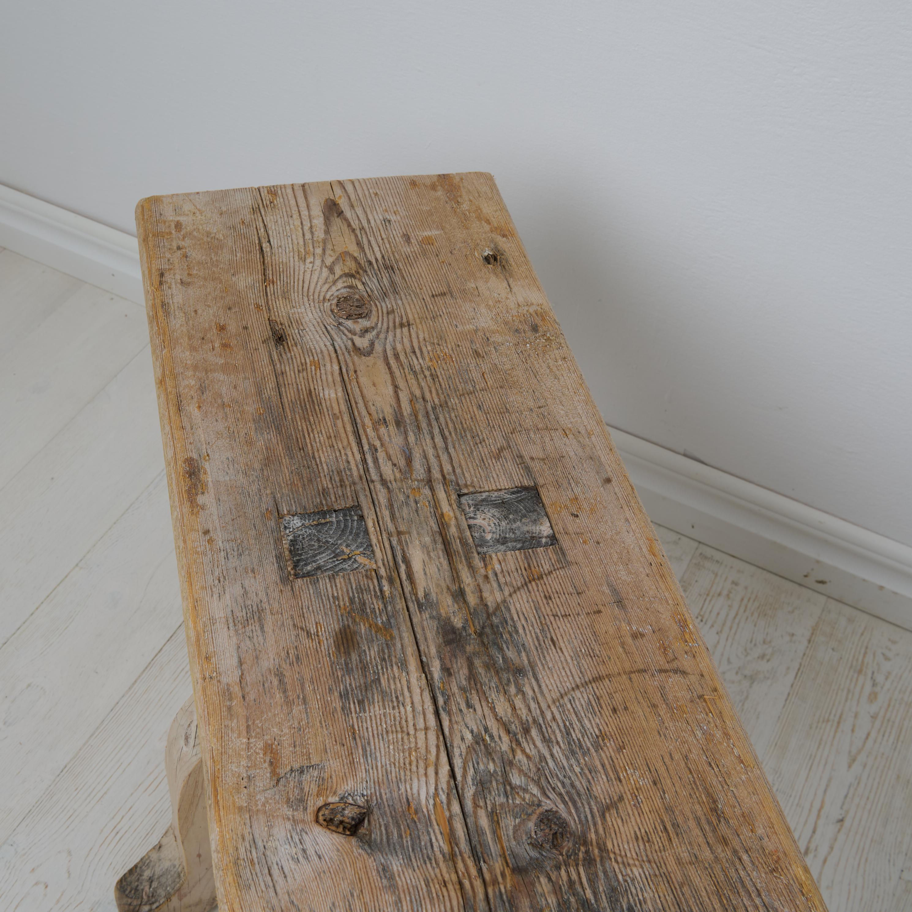 Antique Swedish Folk Art Bench, Rare Primitive Folk Art Furniture For Sale 3