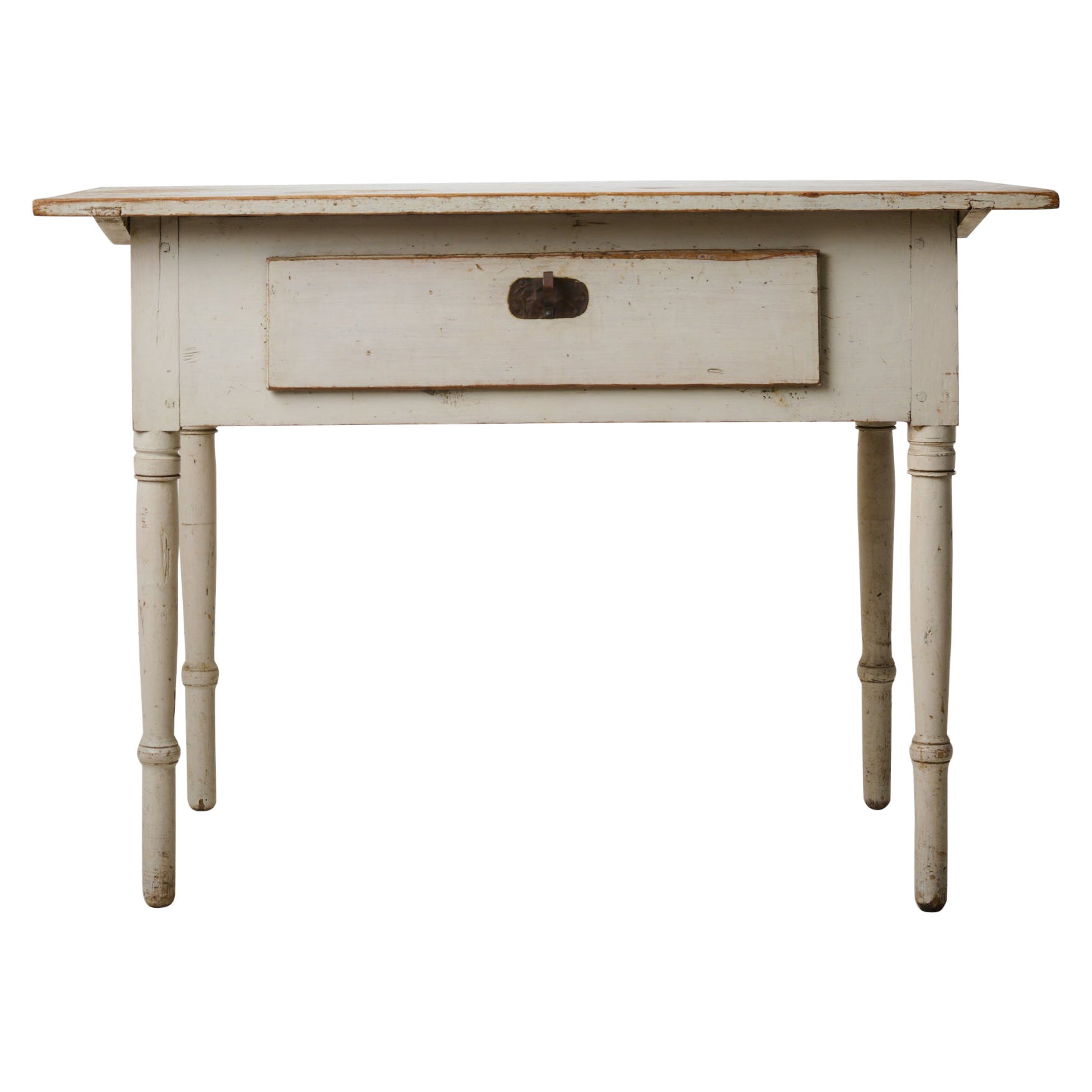 Antico tavolino da casa svedese folk art con cassetto in stile impero in vendita