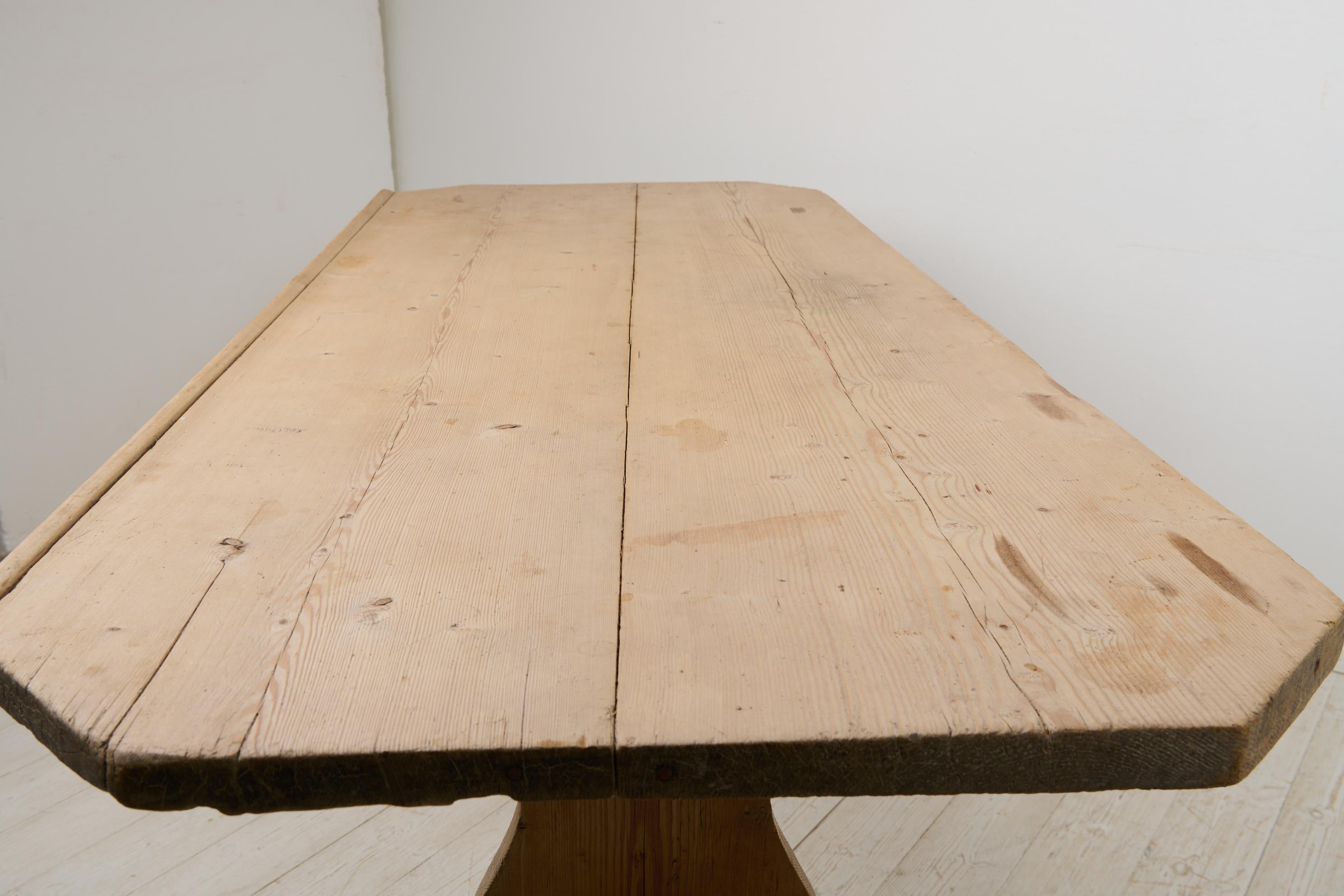 19th Century Antique Swedish Folk Art Dining Trestle Table Fit for 4-6 People in Solid Pine For Sale