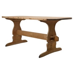 Antique Swedish Folk Art Dining Trestle Table Fit for 4-6 People in Solid Pine