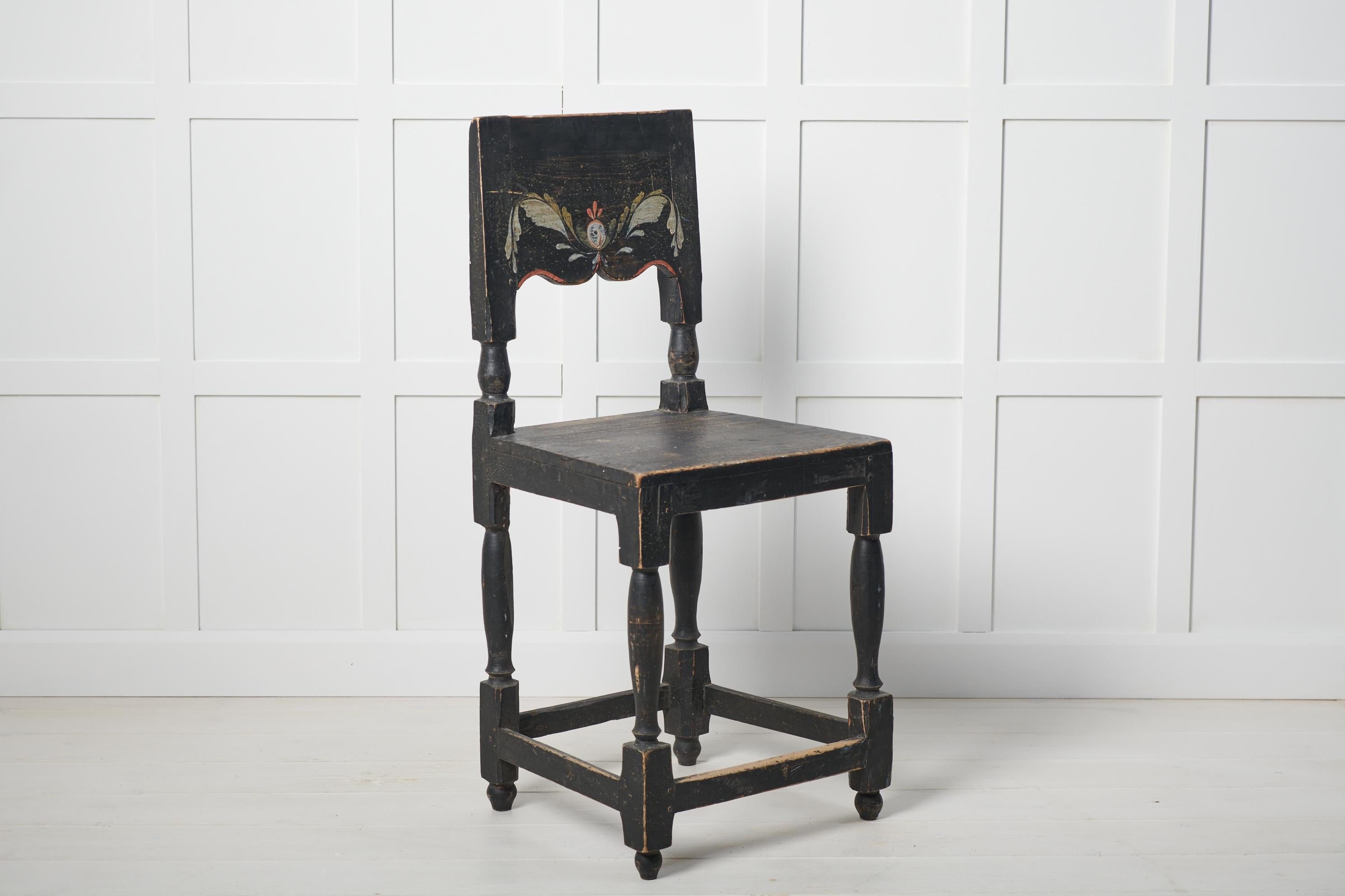 Antique Swedish Folk Art Genuine Original Condition Chair  In Good Condition For Sale In Kramfors, SE