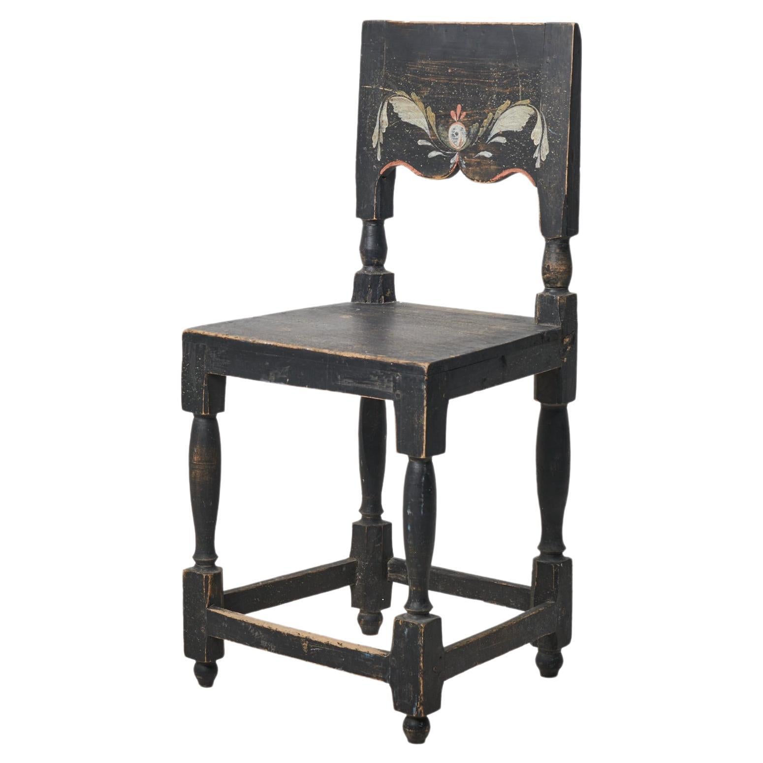 Antiker schwedischer Volkskunst-Stuhl in echtem Originalzustand 