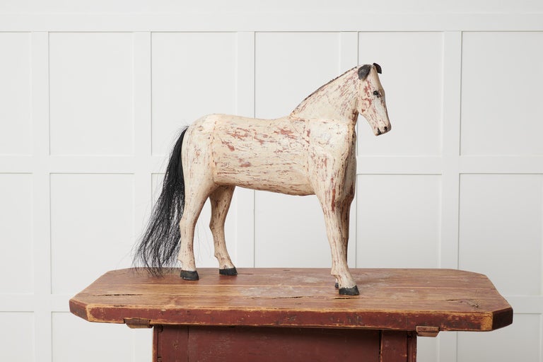 Antique Swedish Folk Art hand carved Wooden Horse For Sale at 1stDibs