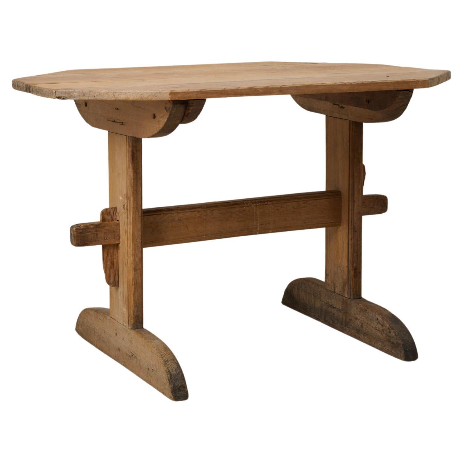 Antique Swedish Folk Art Handmade Dining or Work Table, Trestle Table in Pine