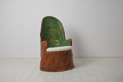 Antique Swedish Folk Art Organic "Kubbstol" or "Stockstol"