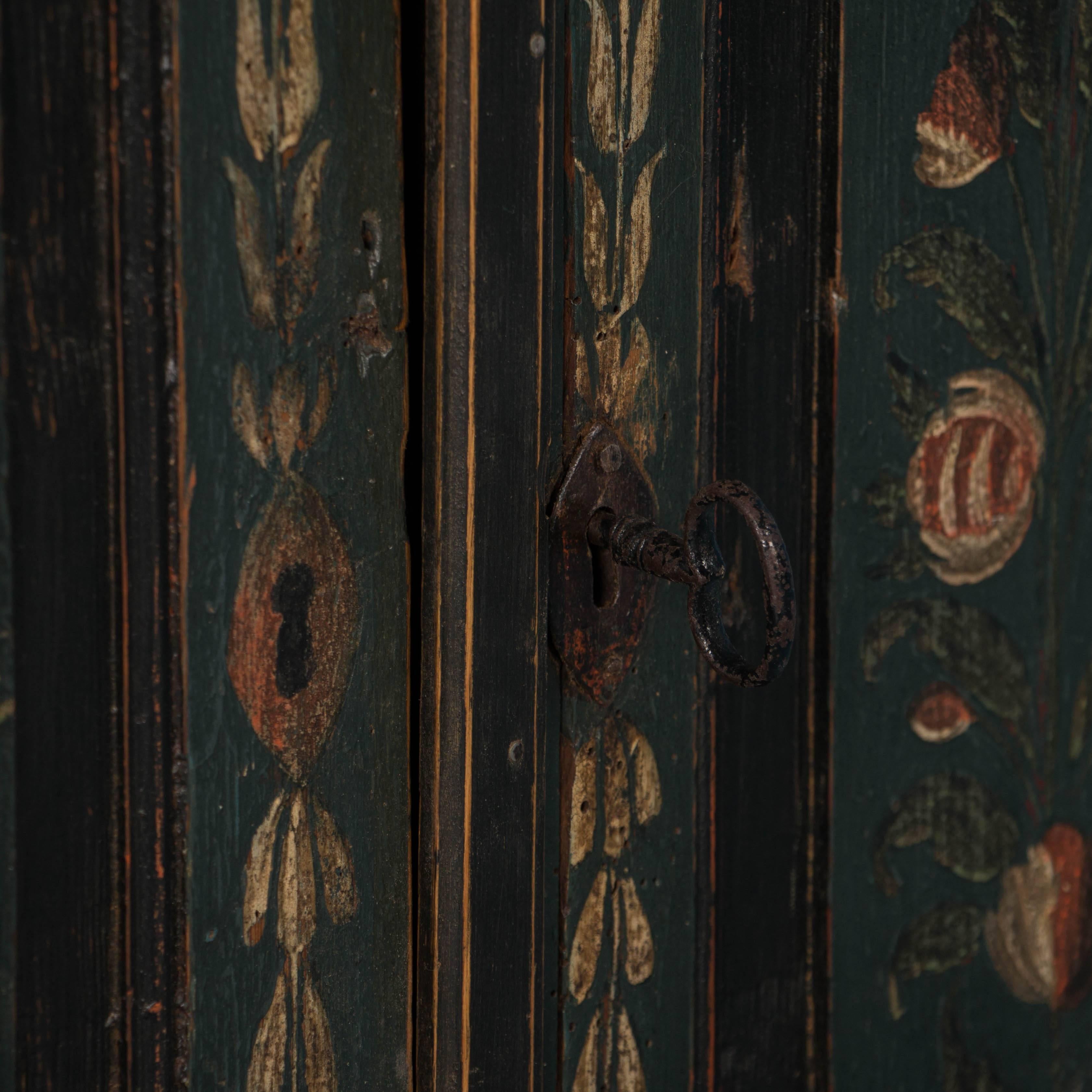 Wood Antique Swedish Original Hand-Painted Hanging Cupboard