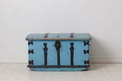 Antique Swedish Folk Art Pine Trunk with Wrought Iron from the Mid 19th Century