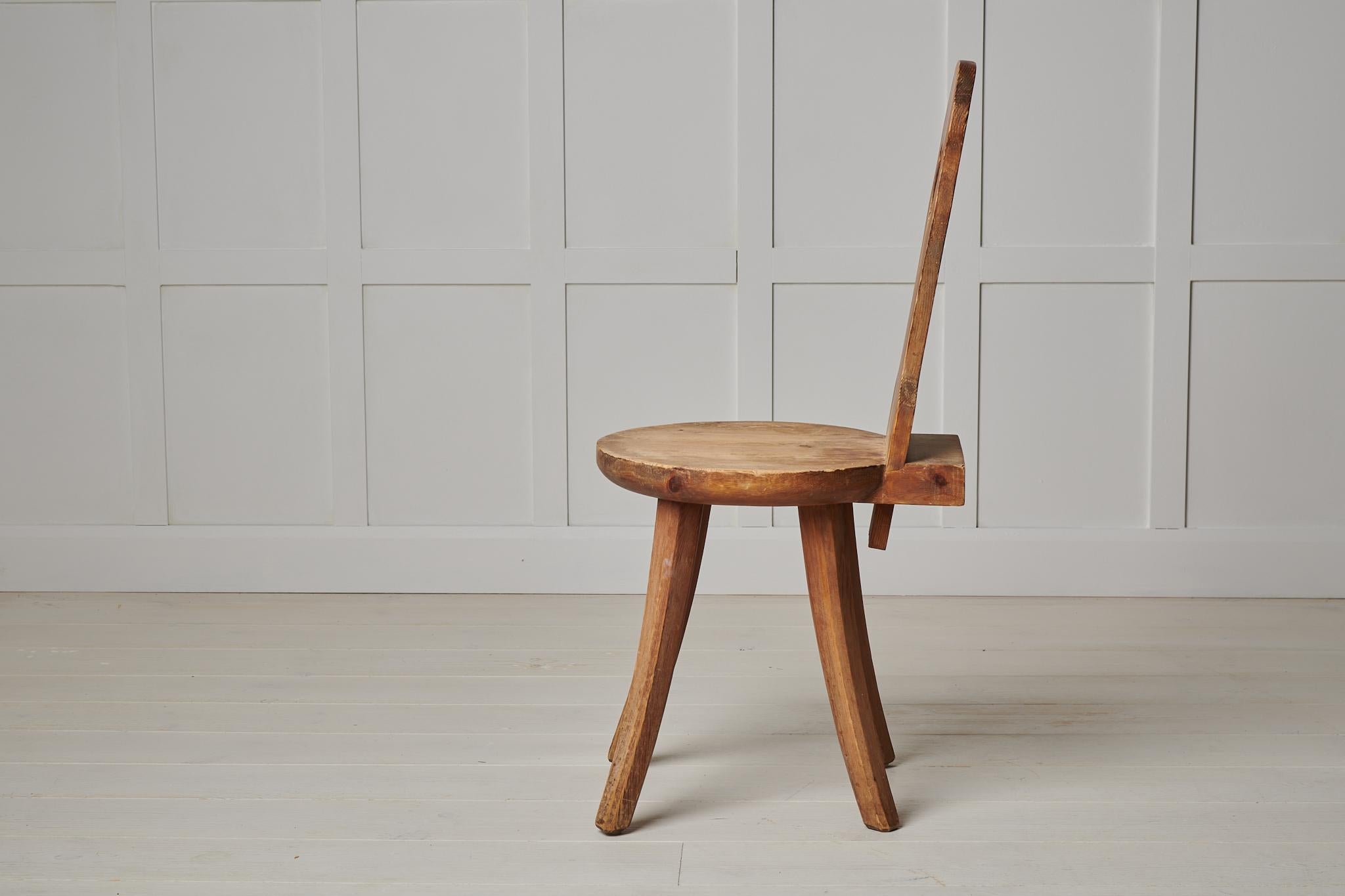 Antique Swedish Folk Art Rustic Pine Chair For Sale 1