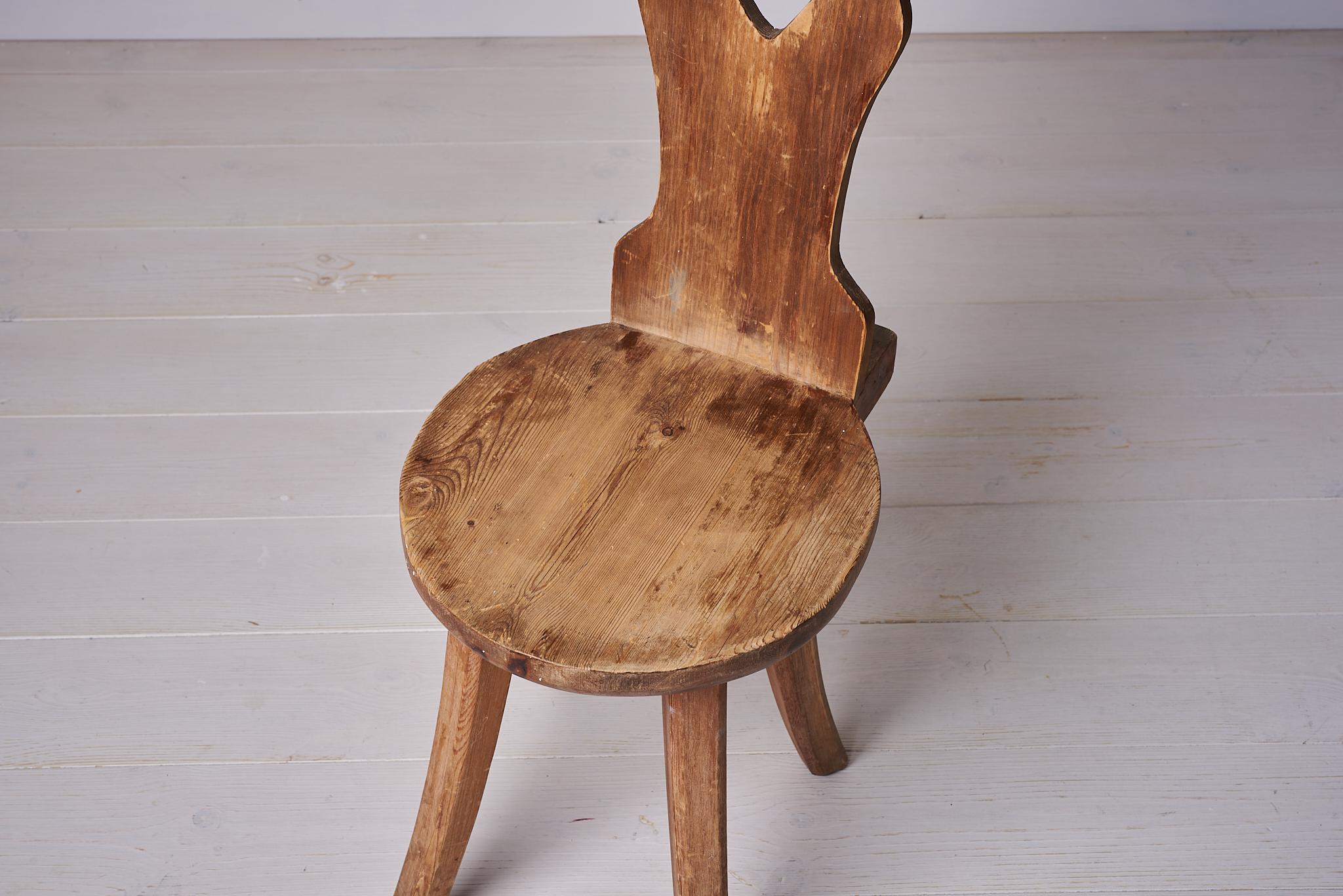 Antique Swedish Folk Art Rustic Pine Chair For Sale 3