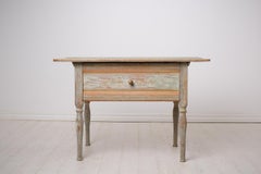 Antique Swedish Folk Art Side Table with A Large Drawer and Original Paint