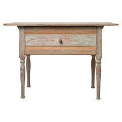Antique Swedish Folk Art Side Table with A Large Drawer and Original Paint
