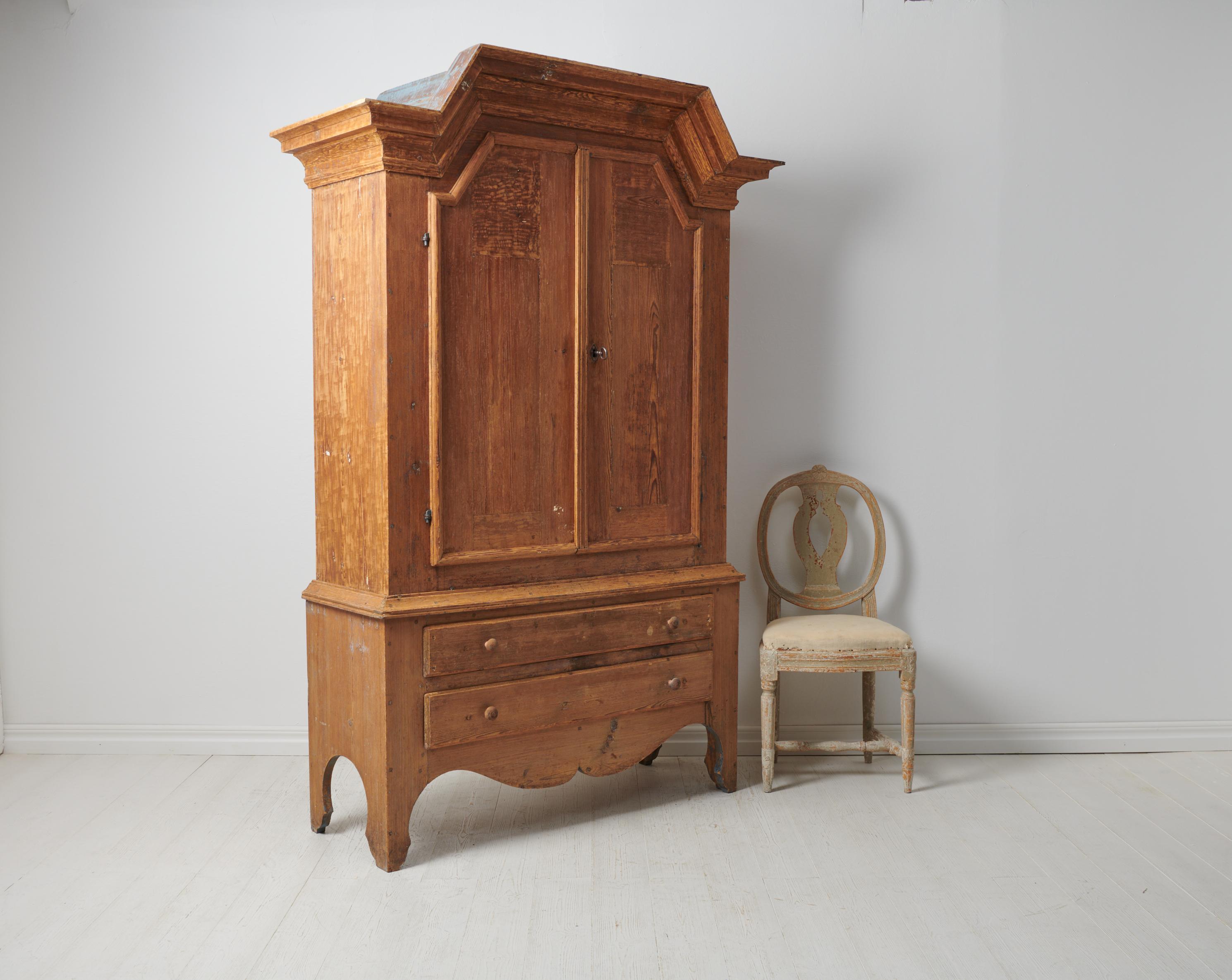 19th Century Antique Swedish Folk Art Solid Pine Cabinet  For Sale