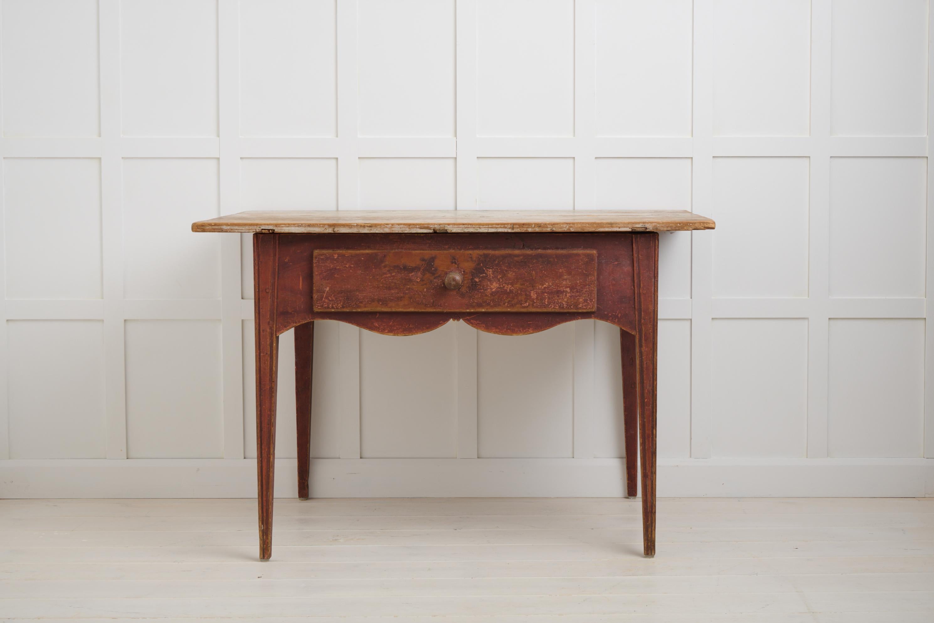 Hand-Crafted Antique Swedish Folk Art Table in Gustavian Style, Drawer and Charming Patina