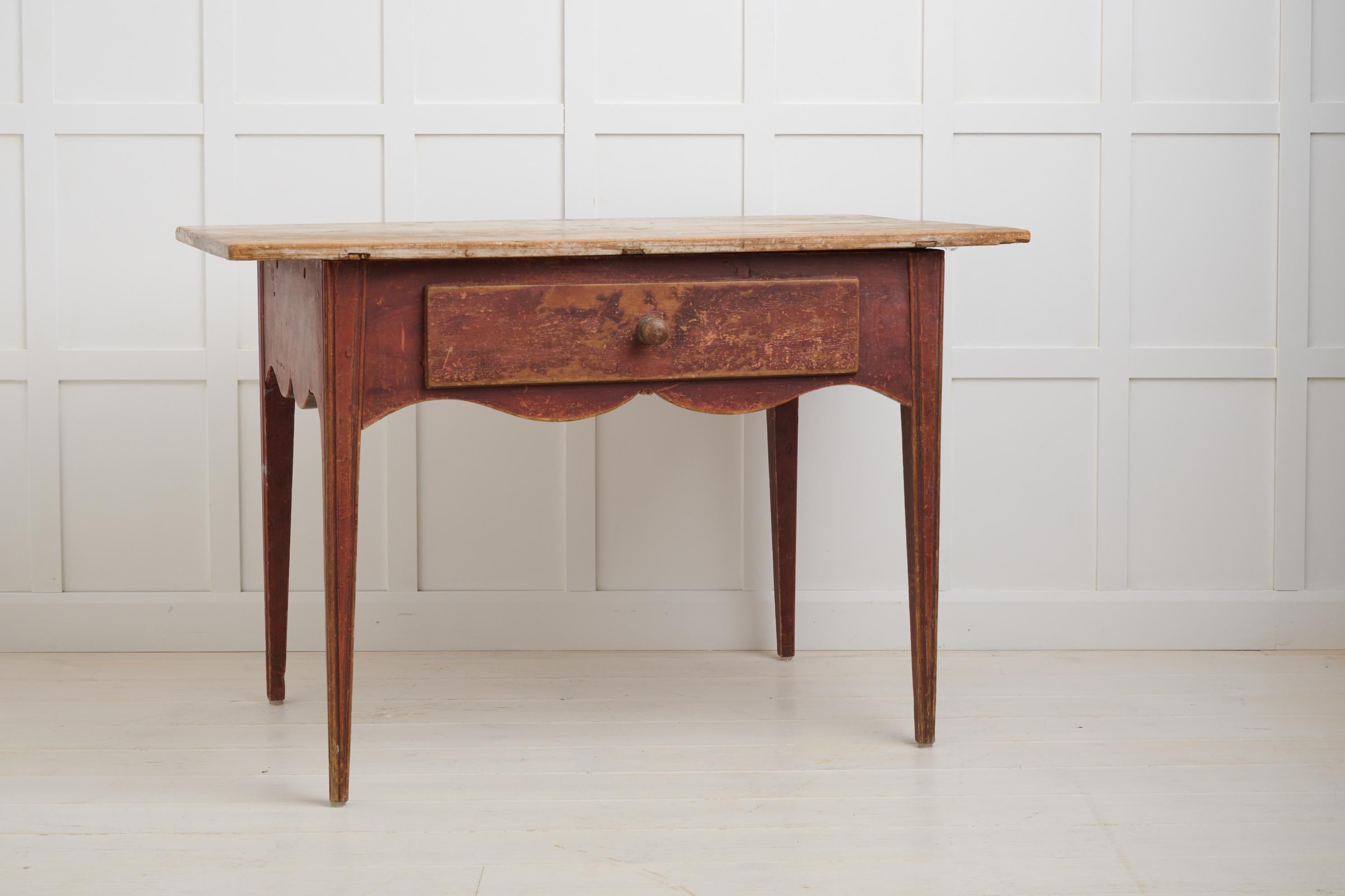 Pine Antique Swedish Folk Art Table in Gustavian Style, Drawer and Charming Patina