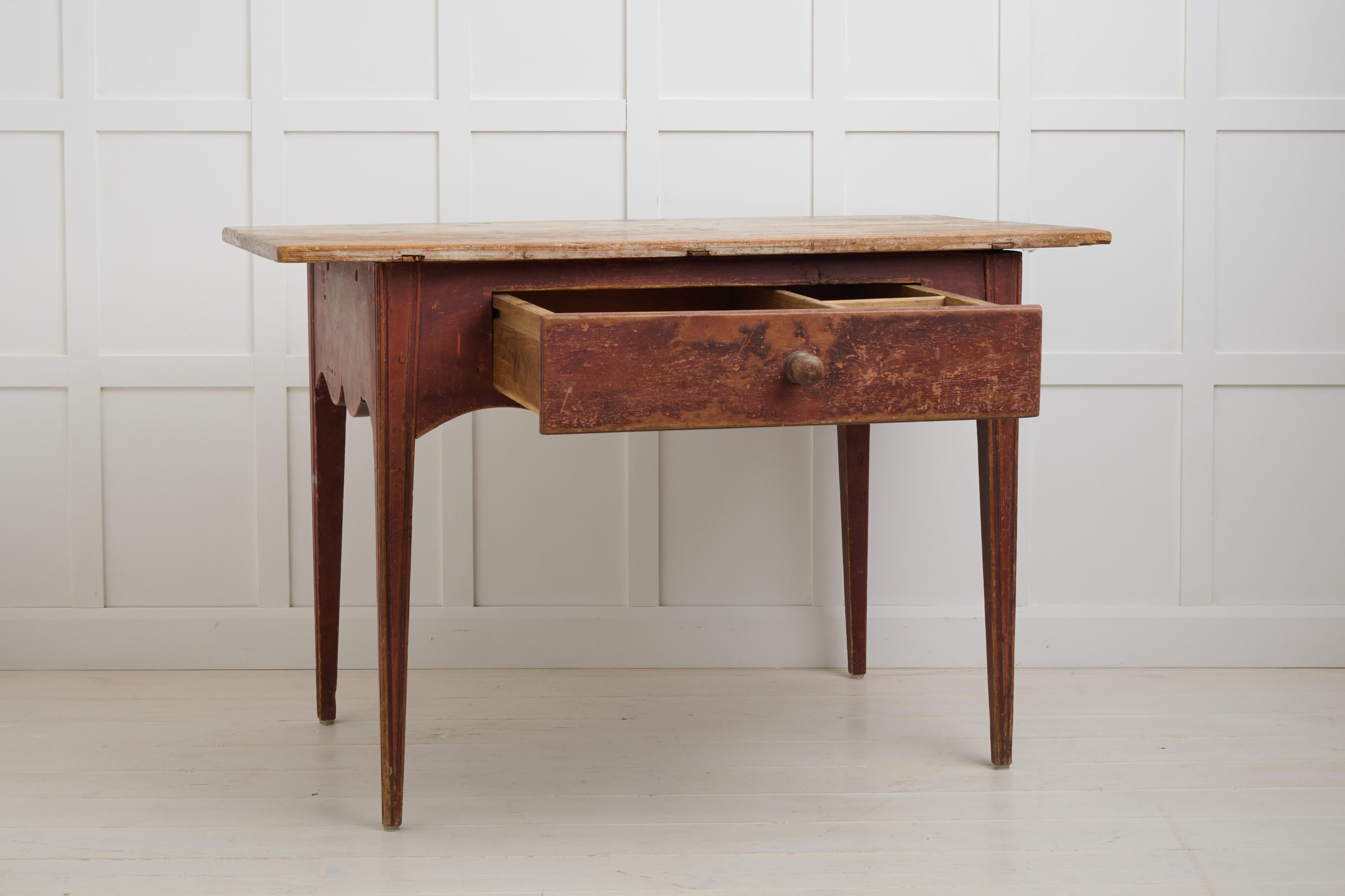 Antique Swedish Folk Art Table in Gustavian Style, Drawer and Charming Patina 1