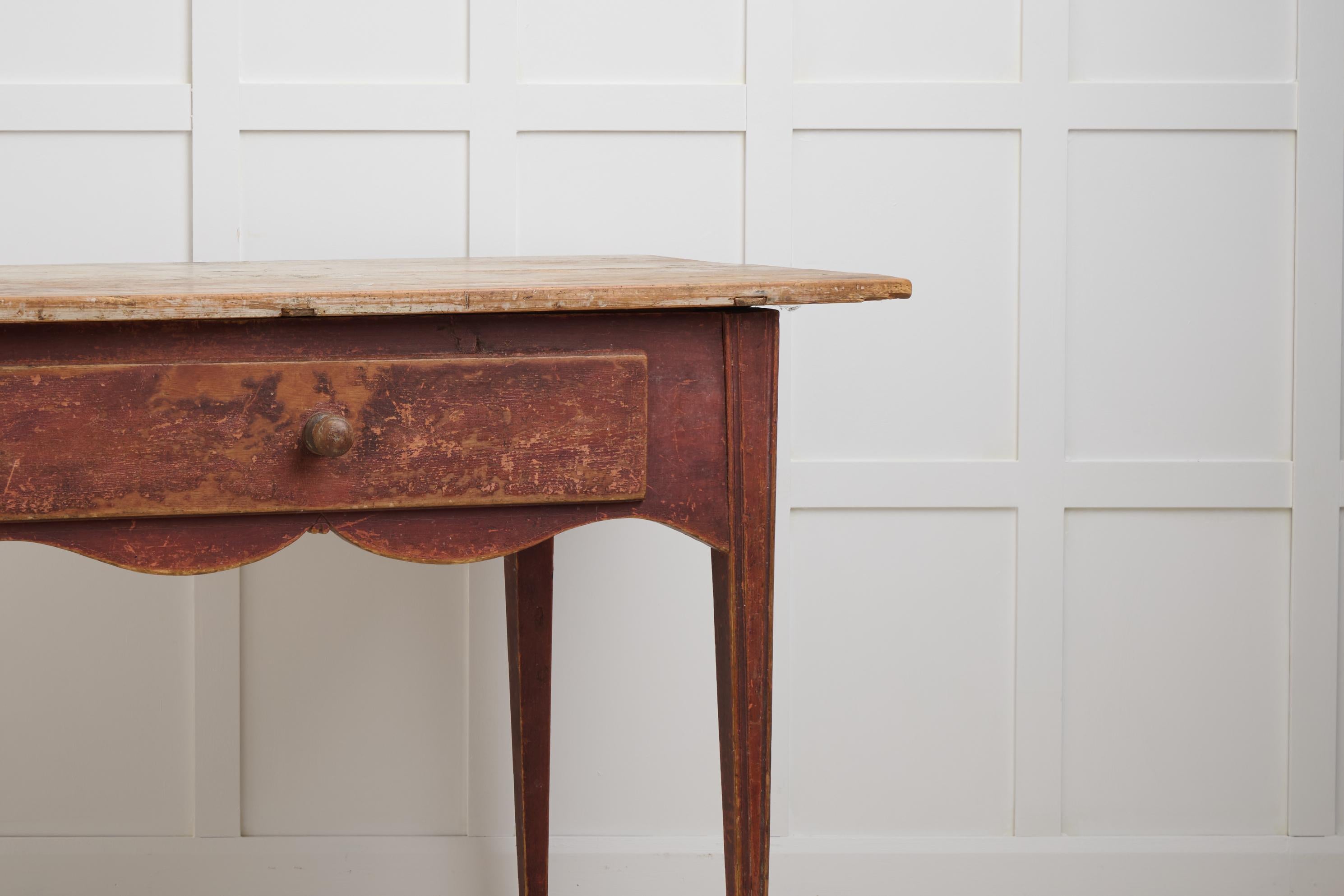 Antique Swedish Folk Art Table in Gustavian Style, Drawer and Charming Patina 2