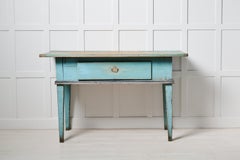 Antique Swedish Folk Art Turquoise Table, Classic Gustavian with a Drawer