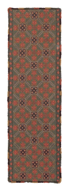 Antique Swedish Folk Tapestry with Geometric Design in Green & Red - Rug & Kilim