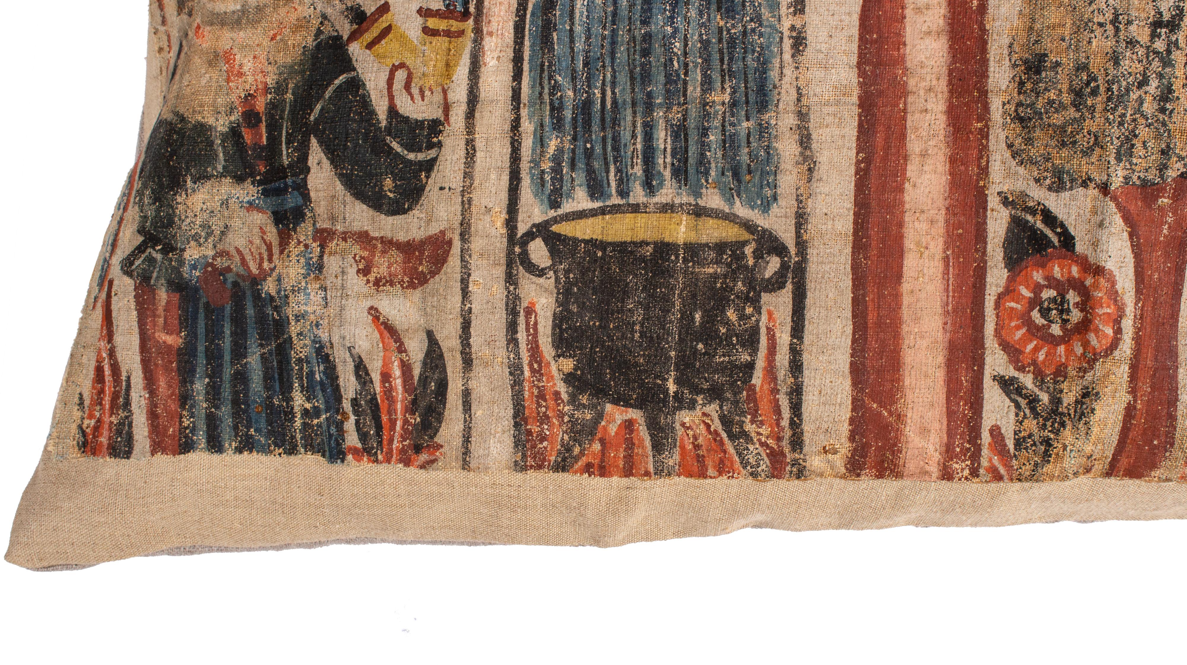 Antikes schwedisches Volkskunstgemälde Sunnerbo, hergestellt für den Gebrauch als Kissen (Schwedisch) im Angebot