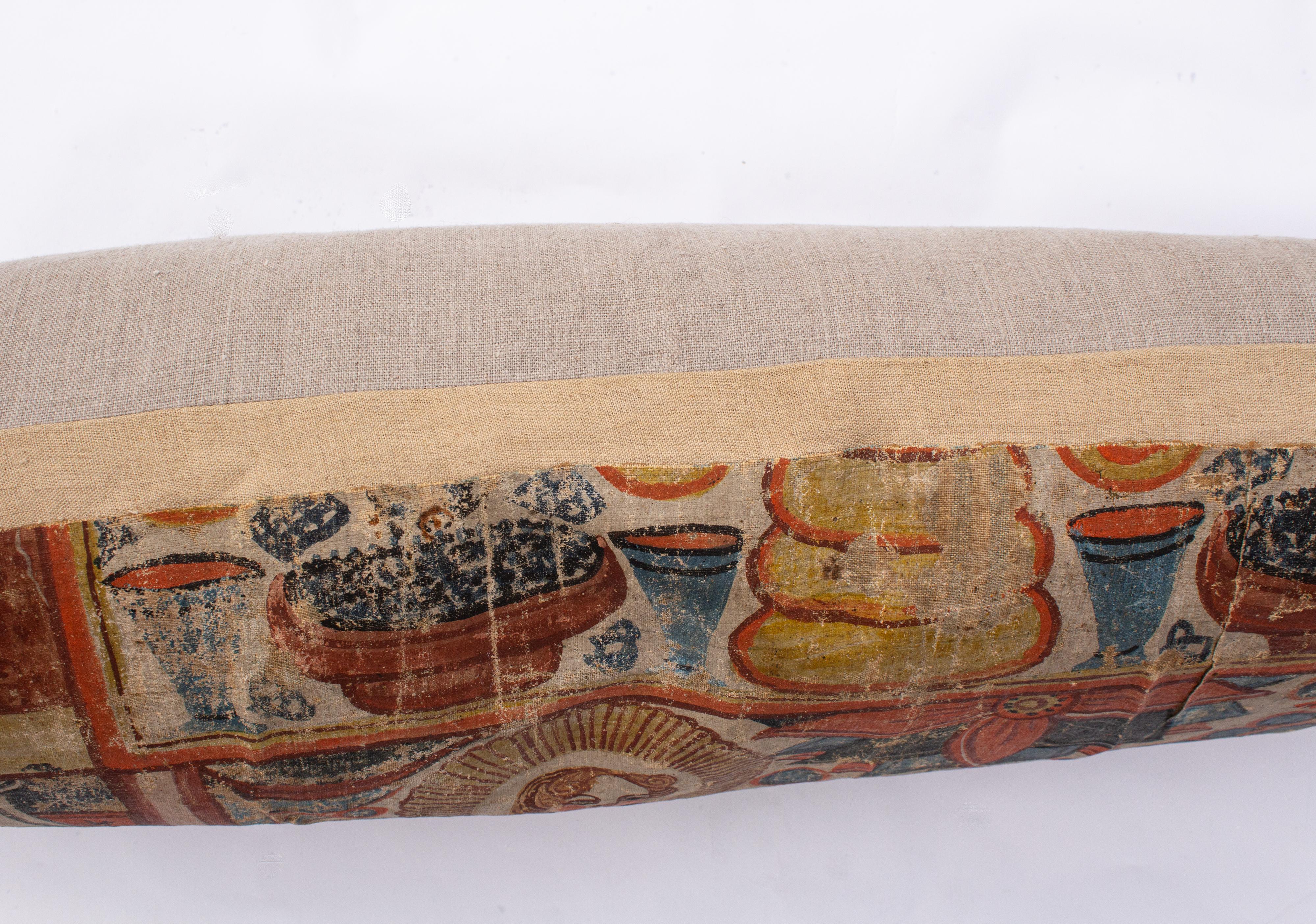 Antikes schwedisches Volkskunstgemälde Sunnerbo, hergestellt für den Gebrauch als Kissen (Handbemalt) im Angebot