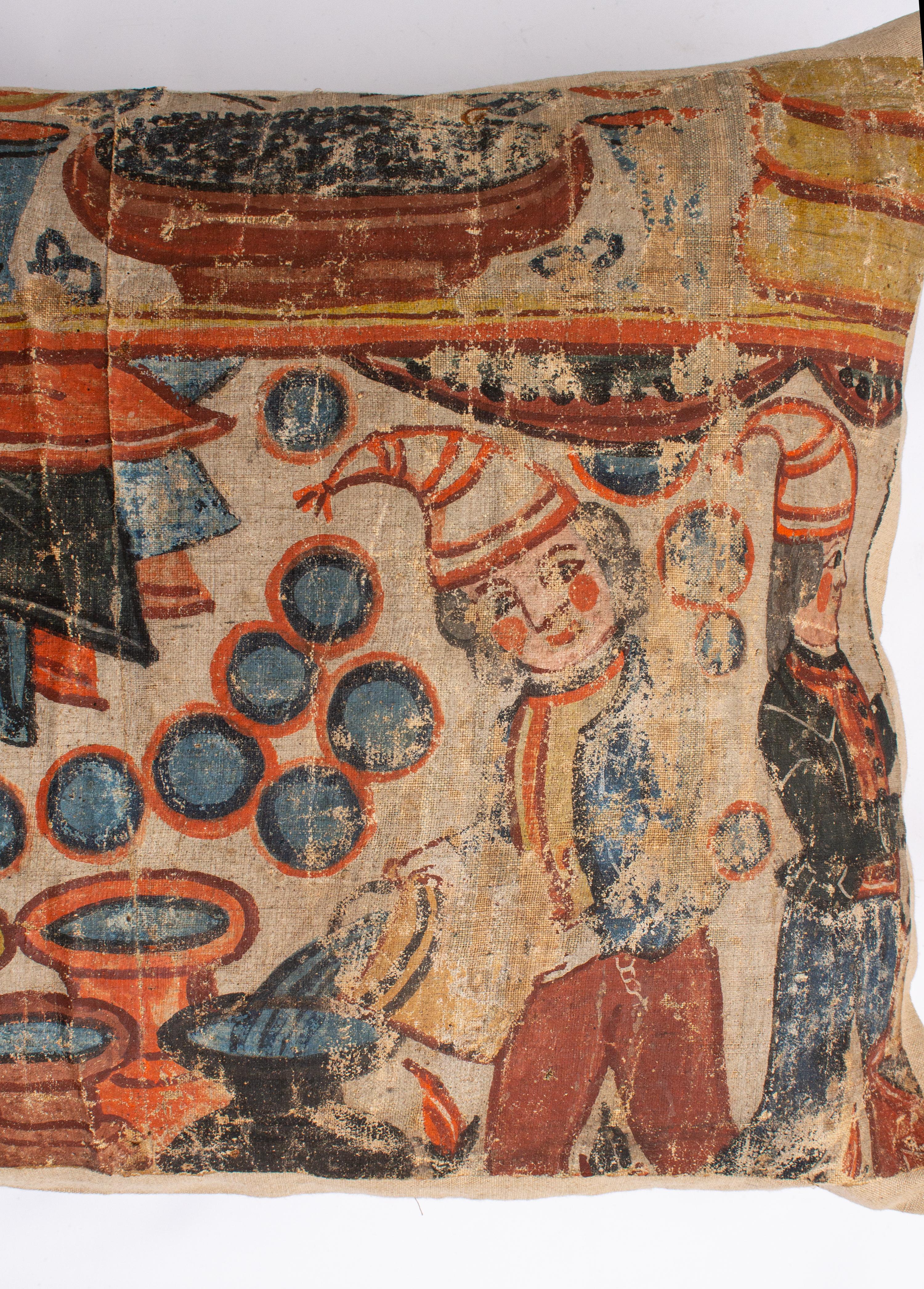 Antikes schwedisches Volkskunstgemälde Sunnerbo, hergestellt für den Gebrauch als Kissen im Angebot 2