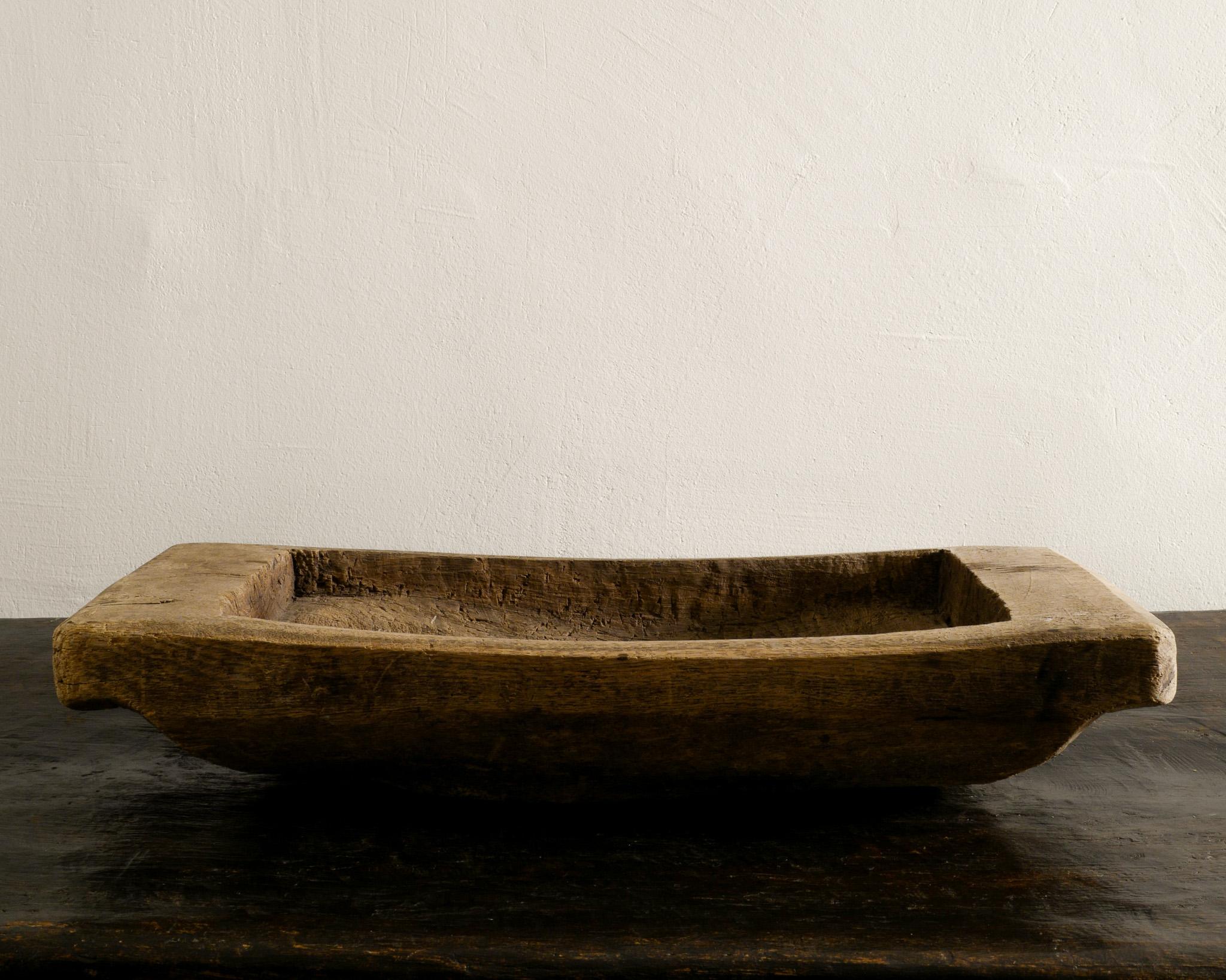 Scandinavian Modern Antique Swedish Free Form Hand Carved Wooden Oak Tray Produced Early 1900s