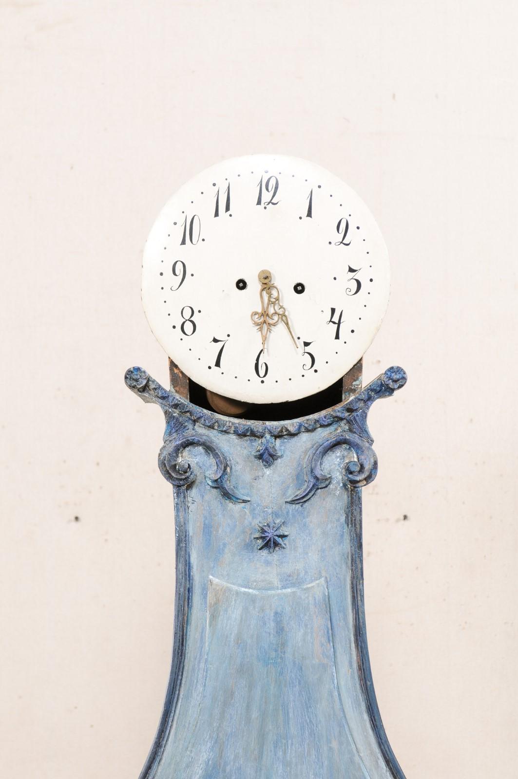 Antique Swedish Fryksdahl Grandfather Clock w/Shapely Body in Blue Hues 6