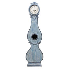Antique Swedish Fryksdahl Grandfather Clock w/Shapely Body in Blue Hues